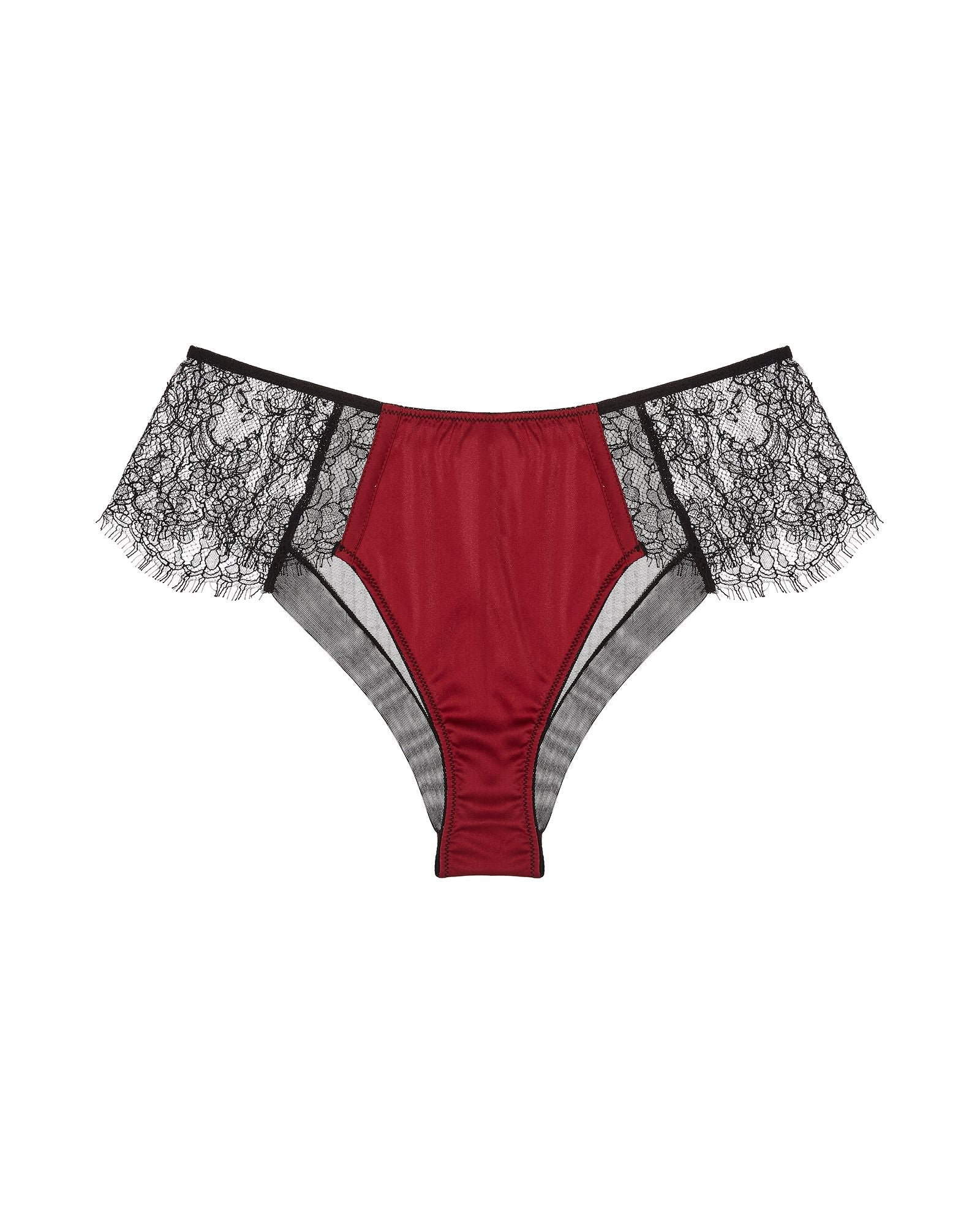 TeAmore Dusk Leavers Lace Brazilian Brief in red