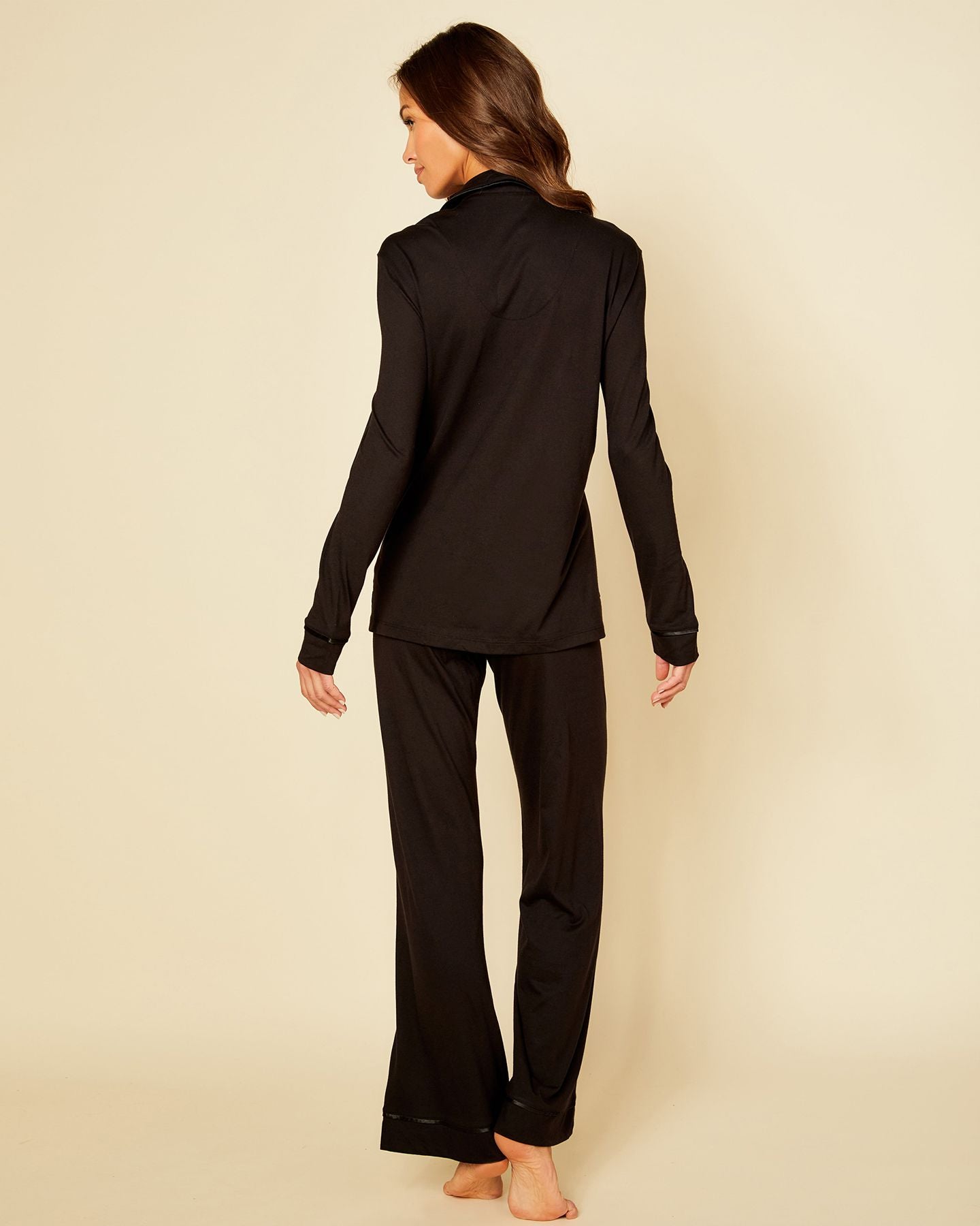 Cosabella Bella Relaxed Long Sleeve Top and Pant Pajama Set in black