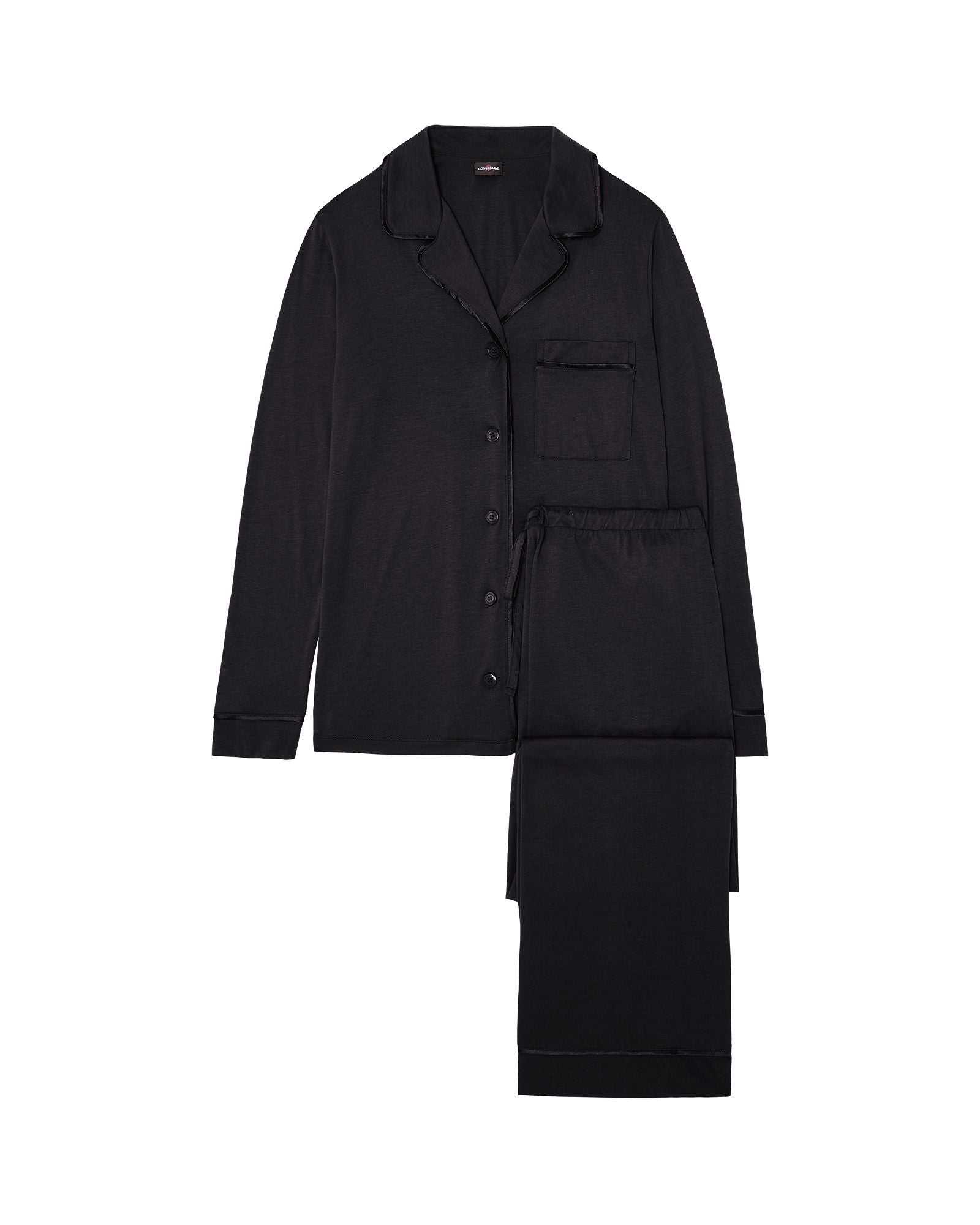 Cosabella Bella Relaxed Long Sleeve Top and Pant Pajama Set in black