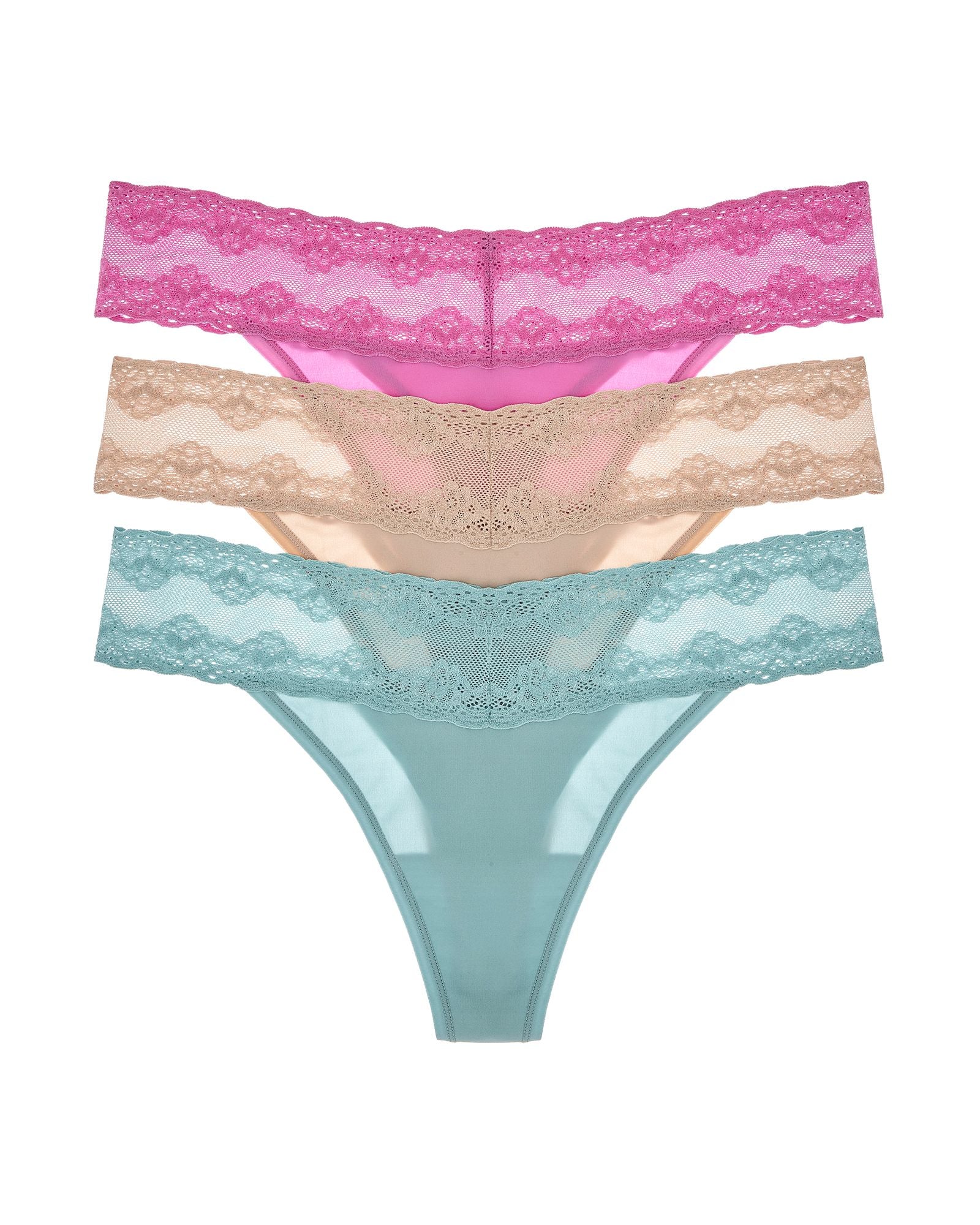 Natori Bliss Perfection One Size Thong 3 Pack in pink