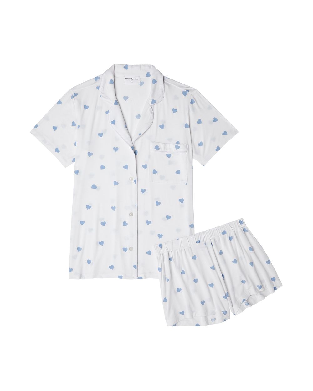 Stripe + Stare Blue Heart Bedshort Set in white