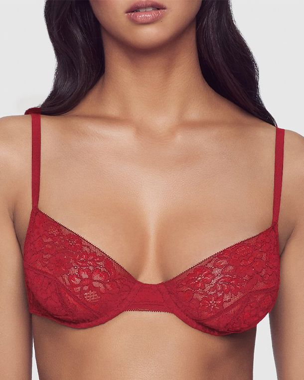 Kiki de Montparnasse Bandage Stretch Lace Demi Bra in red
