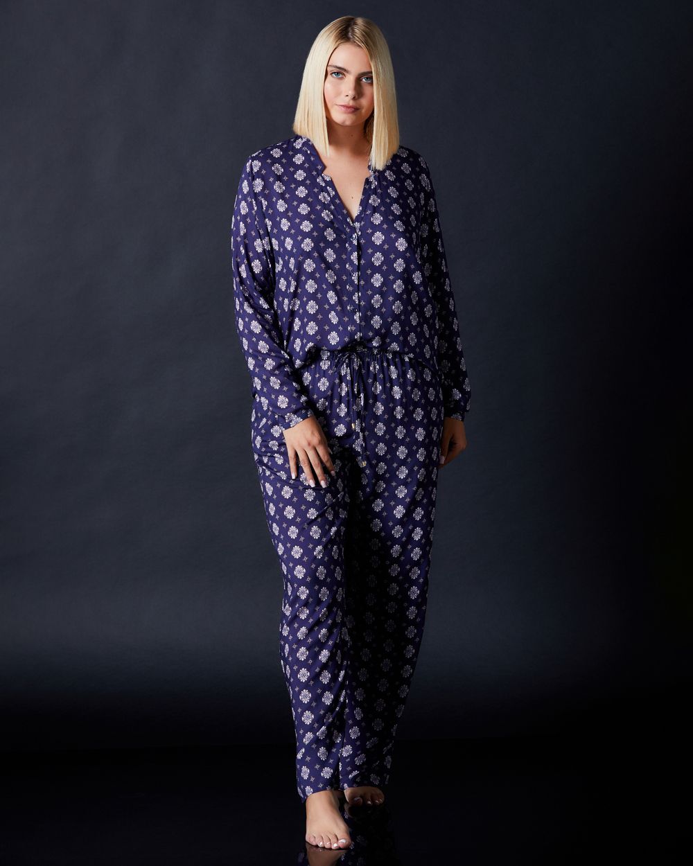 Hanro Woven Long Sleeve Pajama Shirt in blue