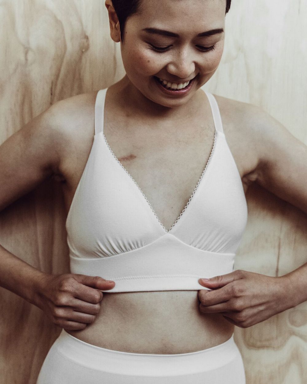 MakeMerry Pocketed Plunge Bra in beige