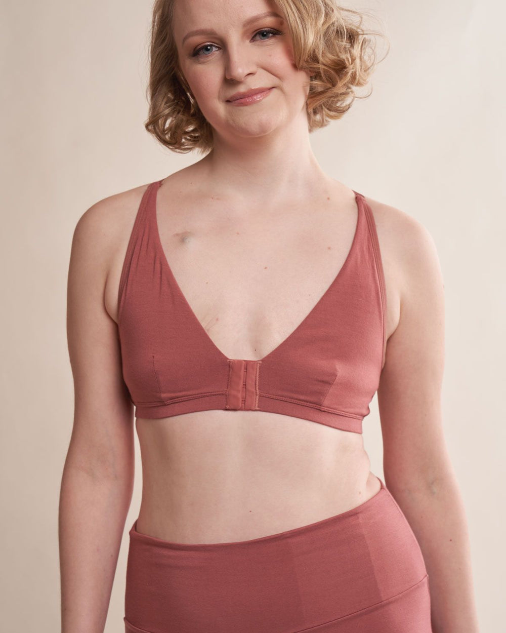 Melissa Pocketed Racerback Bra in pink - front view | AnaOno