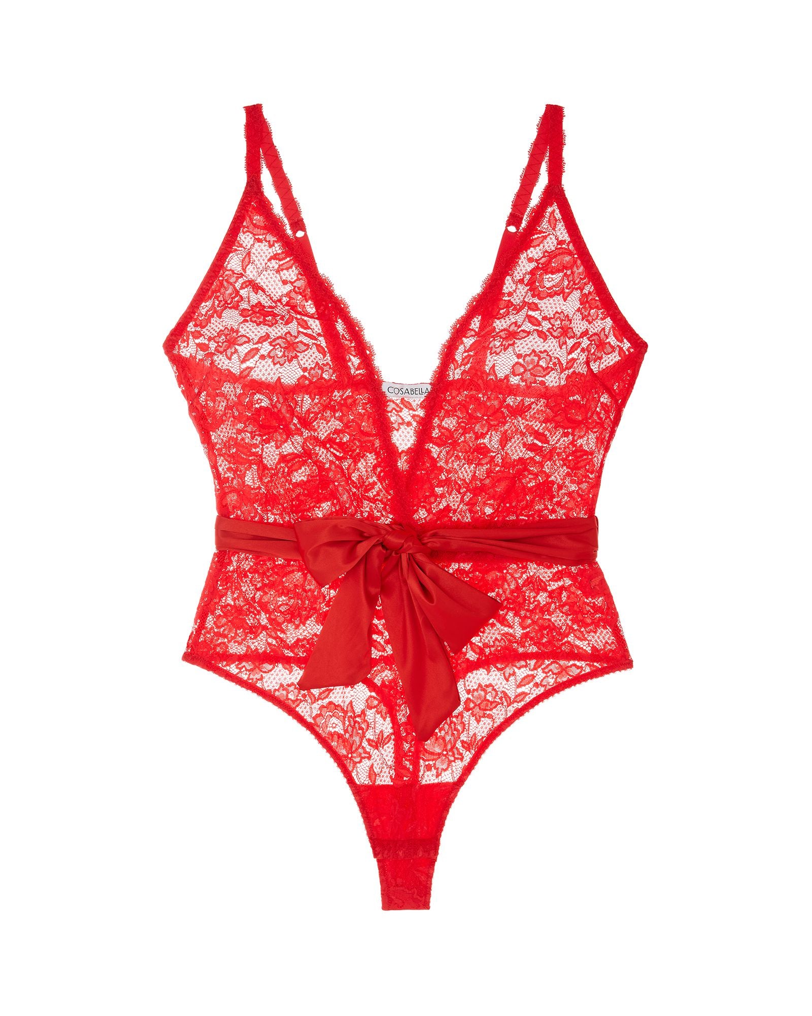 Cosabella Never Say Never Tie Me Up Deep V Teddy in red