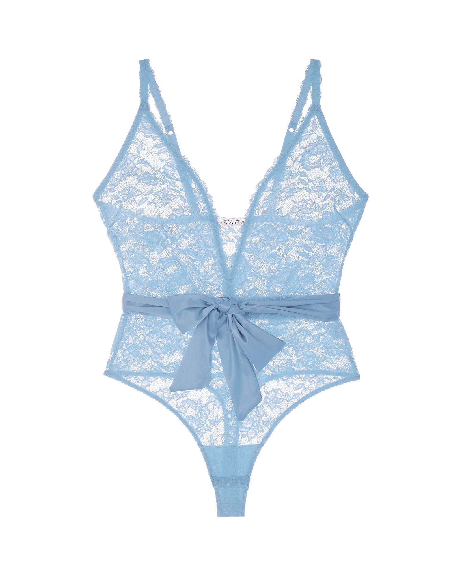 Cosabella Never Say Never Tie Me Up Deep V Teddy in blue