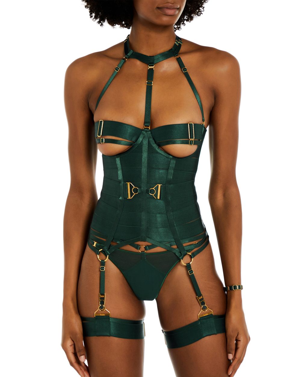 Bordelle Wide Strap Garters in green