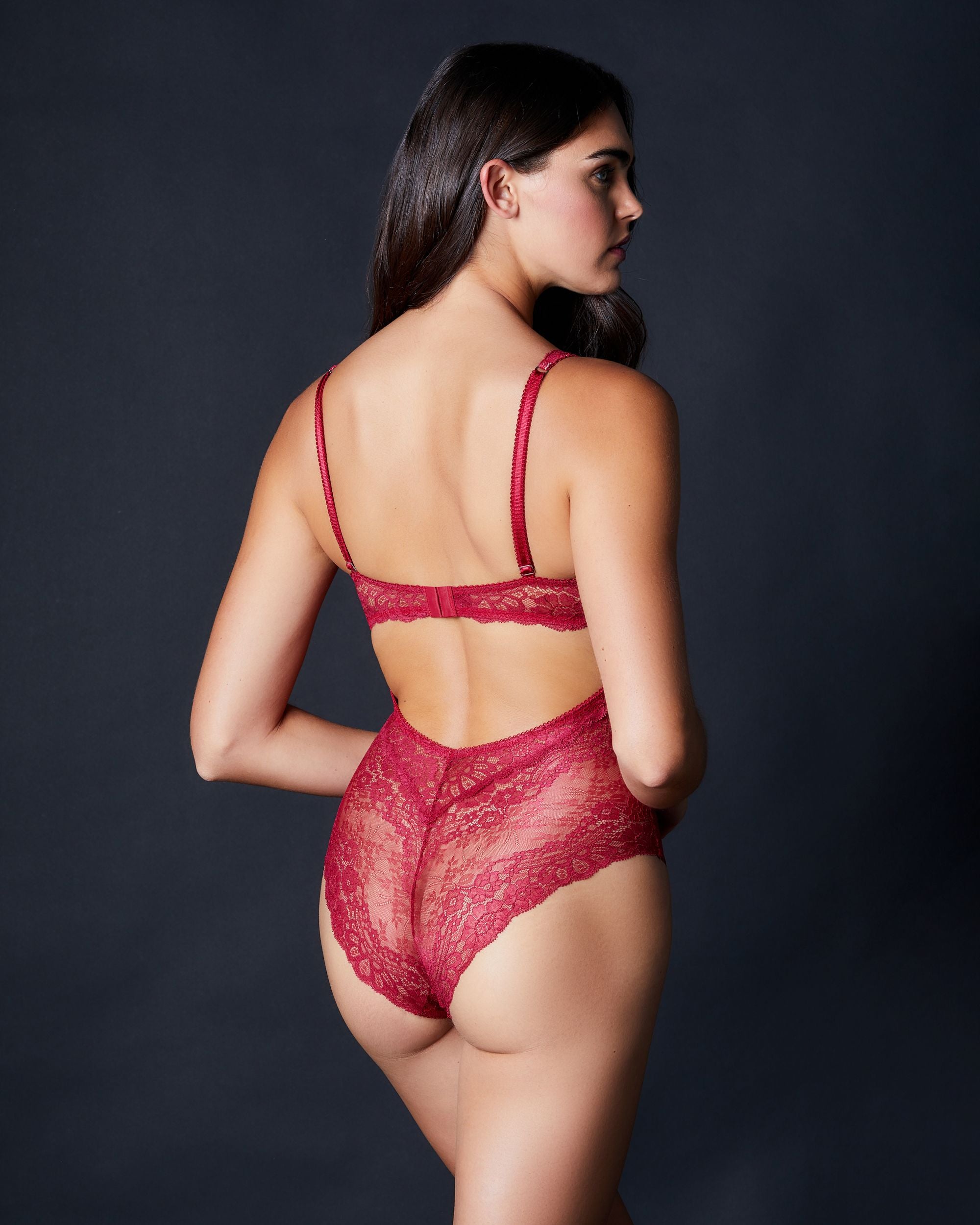 Samantha Chang All Lace Boudoir Bodysuit in red