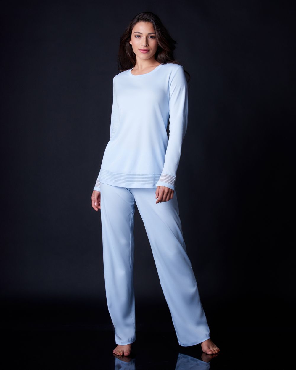 Hanro Ira Long Sleeve Pajama in blue