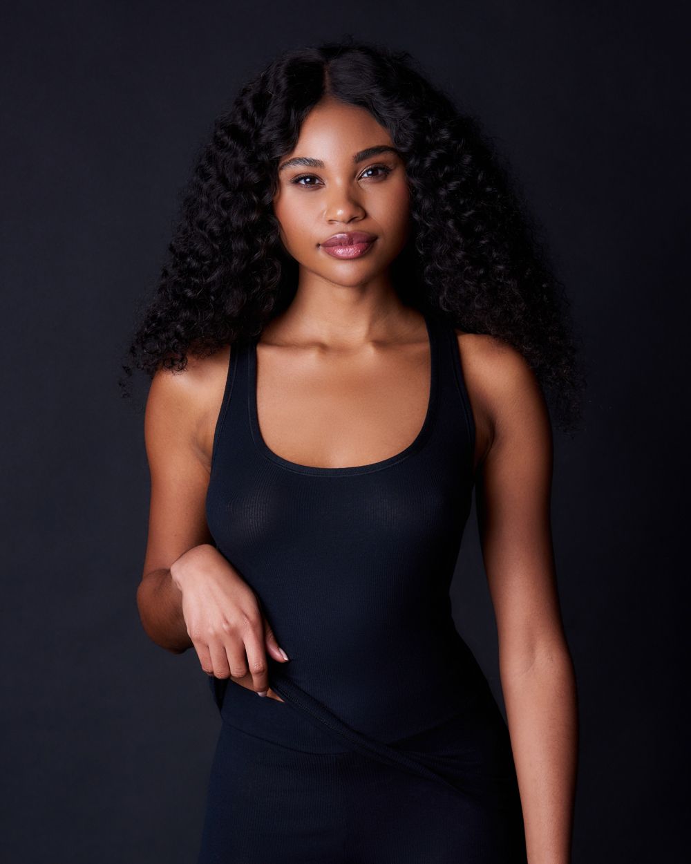 Collezione Privata Fine Rib Racerback Tank in black