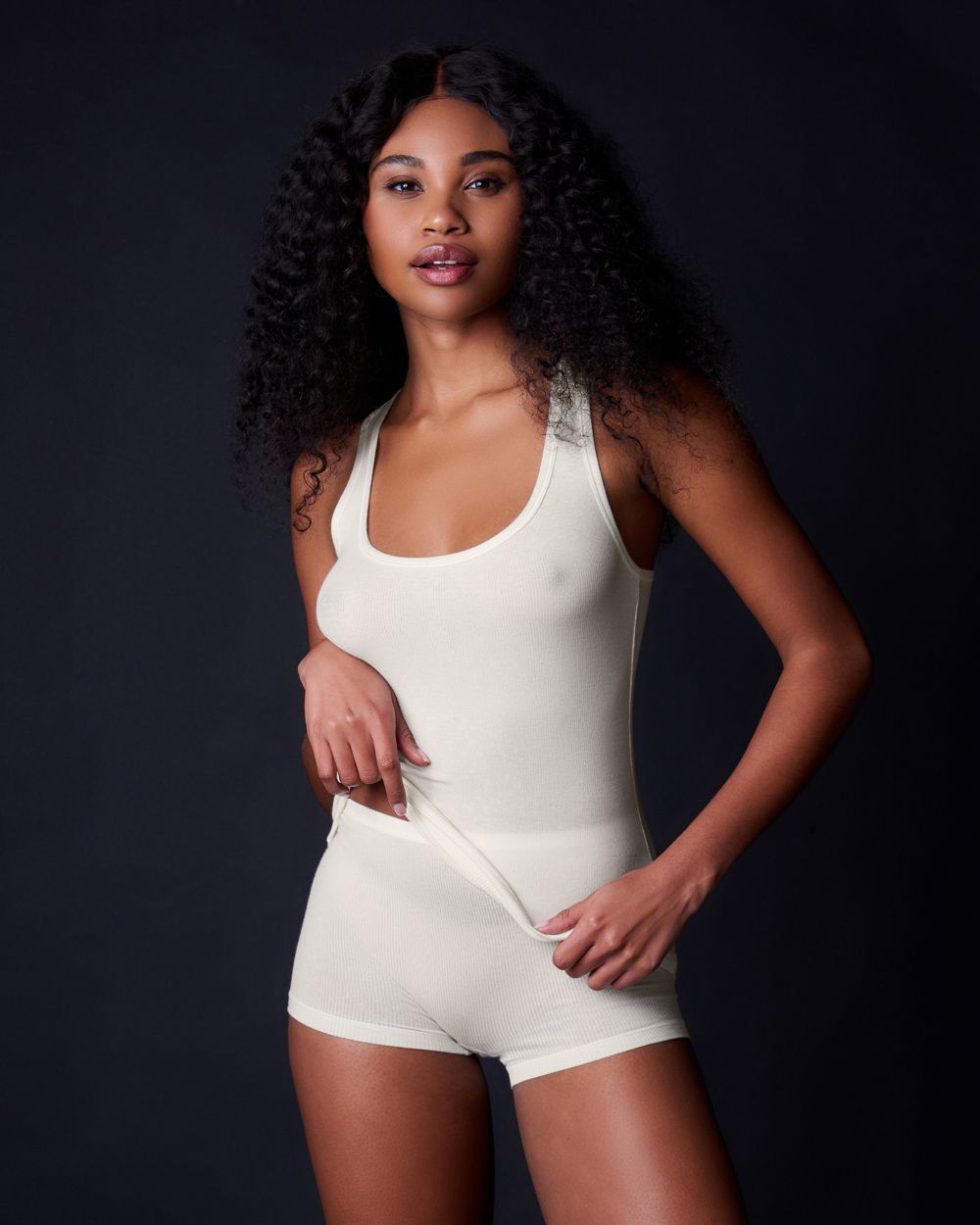 Collezione Privata Fine Rib Racerback Tank in white