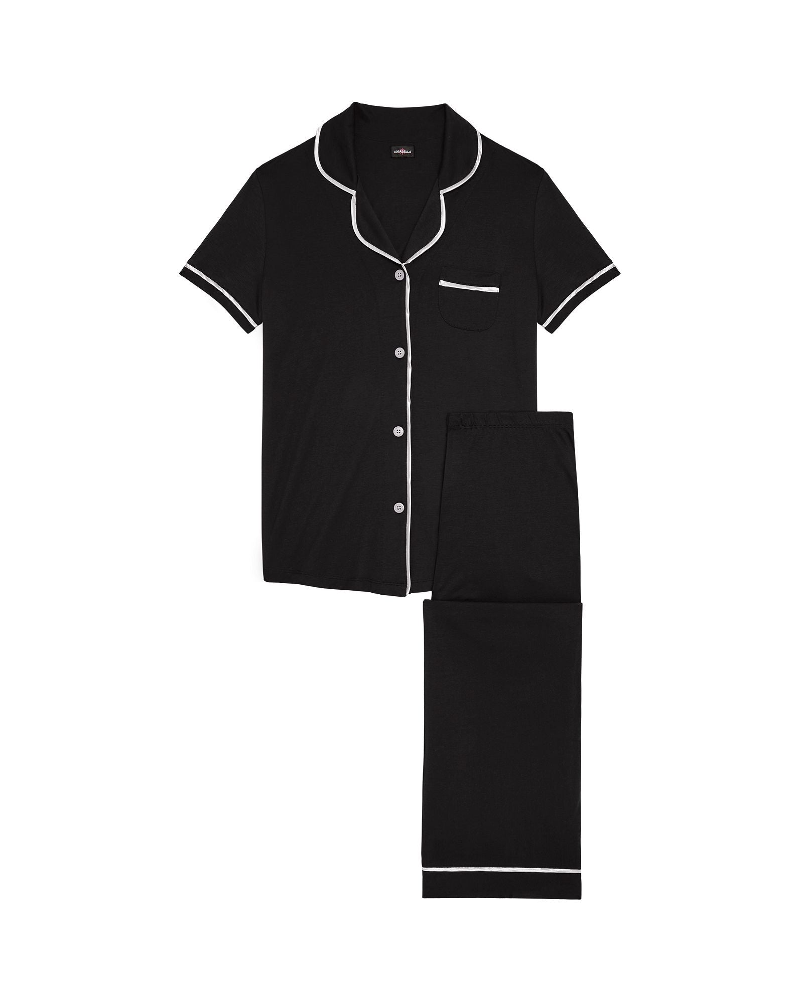 Cosabella Bella Short Sleeve Top & Pant Set in black