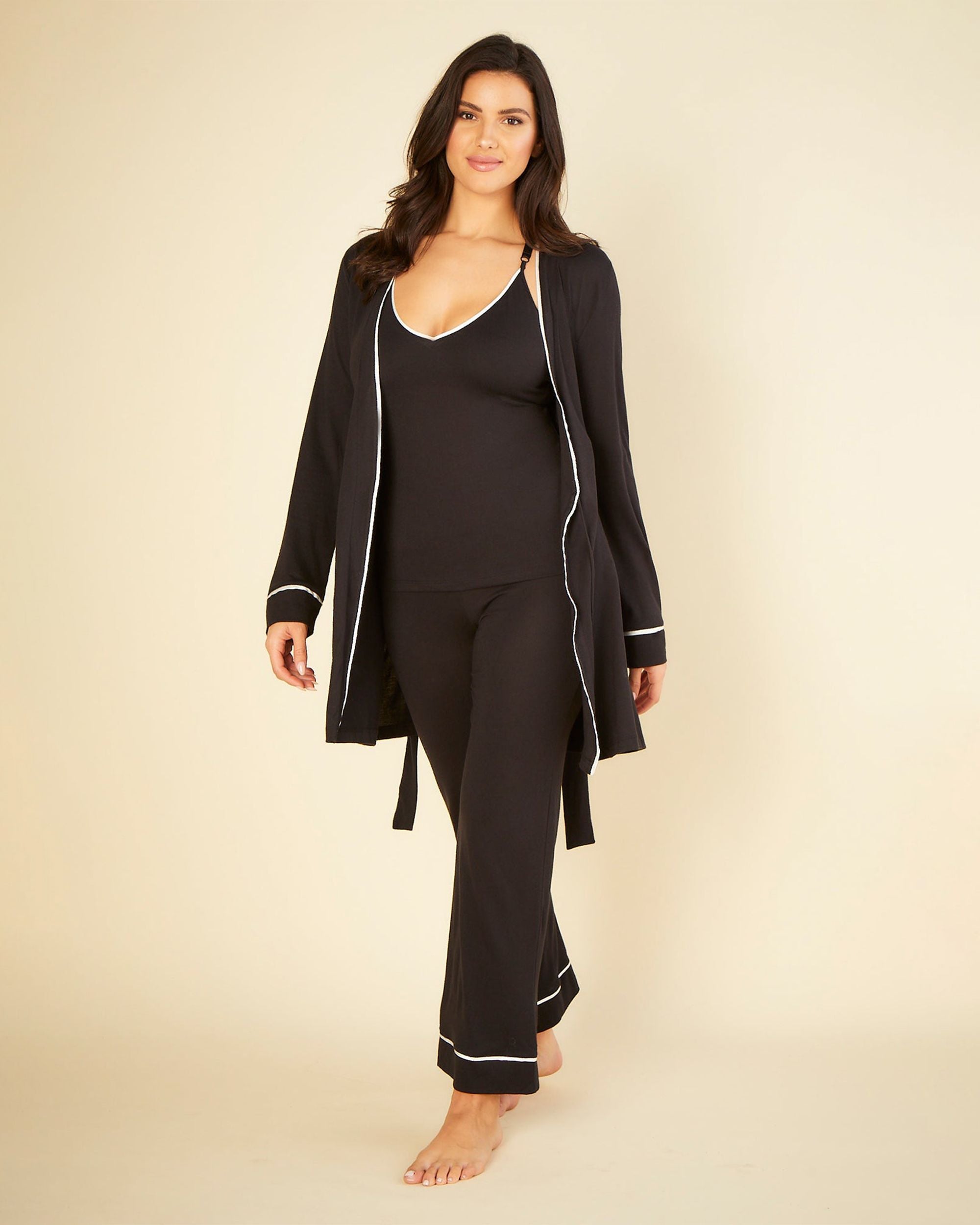 Cosabella Bella Curvy Racerback Cami, Pant & Robe Set in black