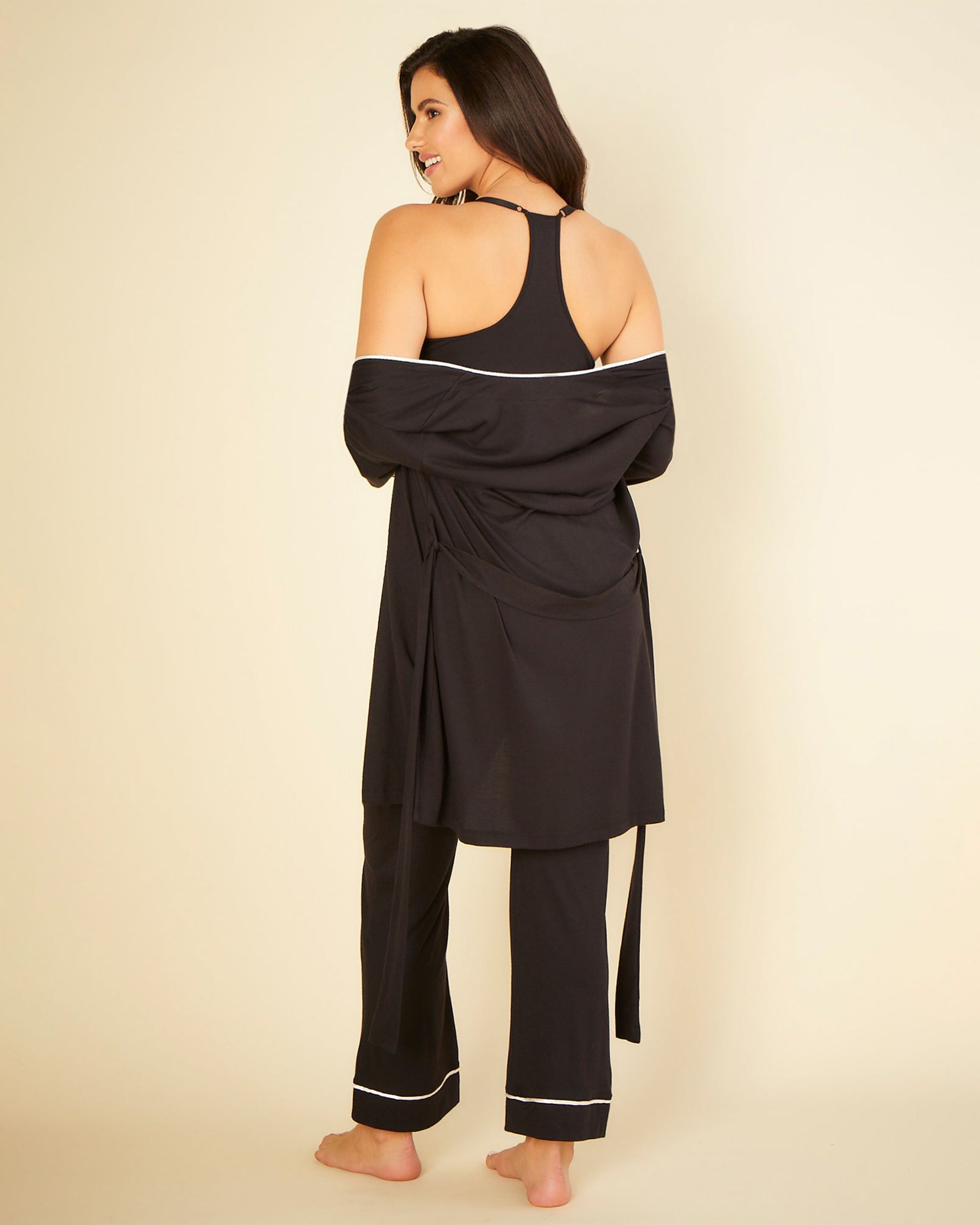 Cosabella Bella Curvy Racerback Cami, Pant & Robe Set in black