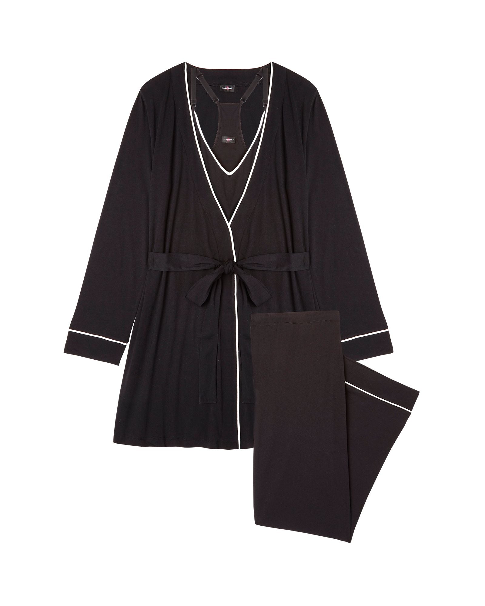 Cosabella Bella Curvy Racerback Cami, Pant & Robe Set in black
