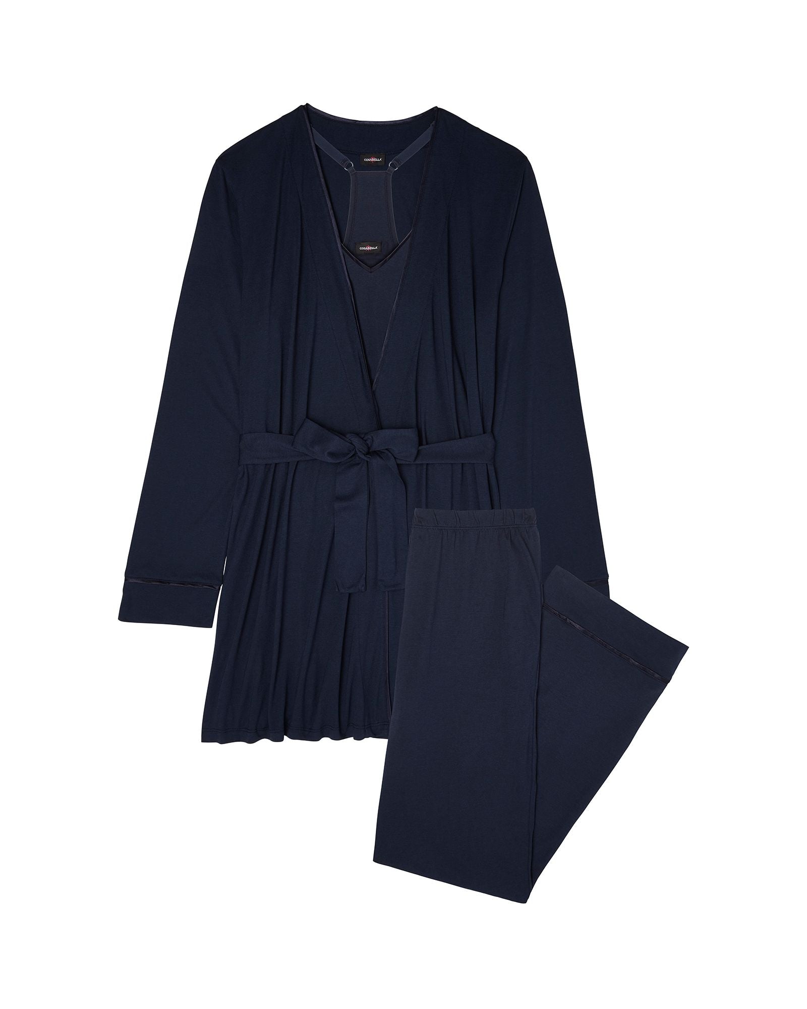 Cosabella Bella Curvy Racerback Cami, Pant & Robe Set in blue