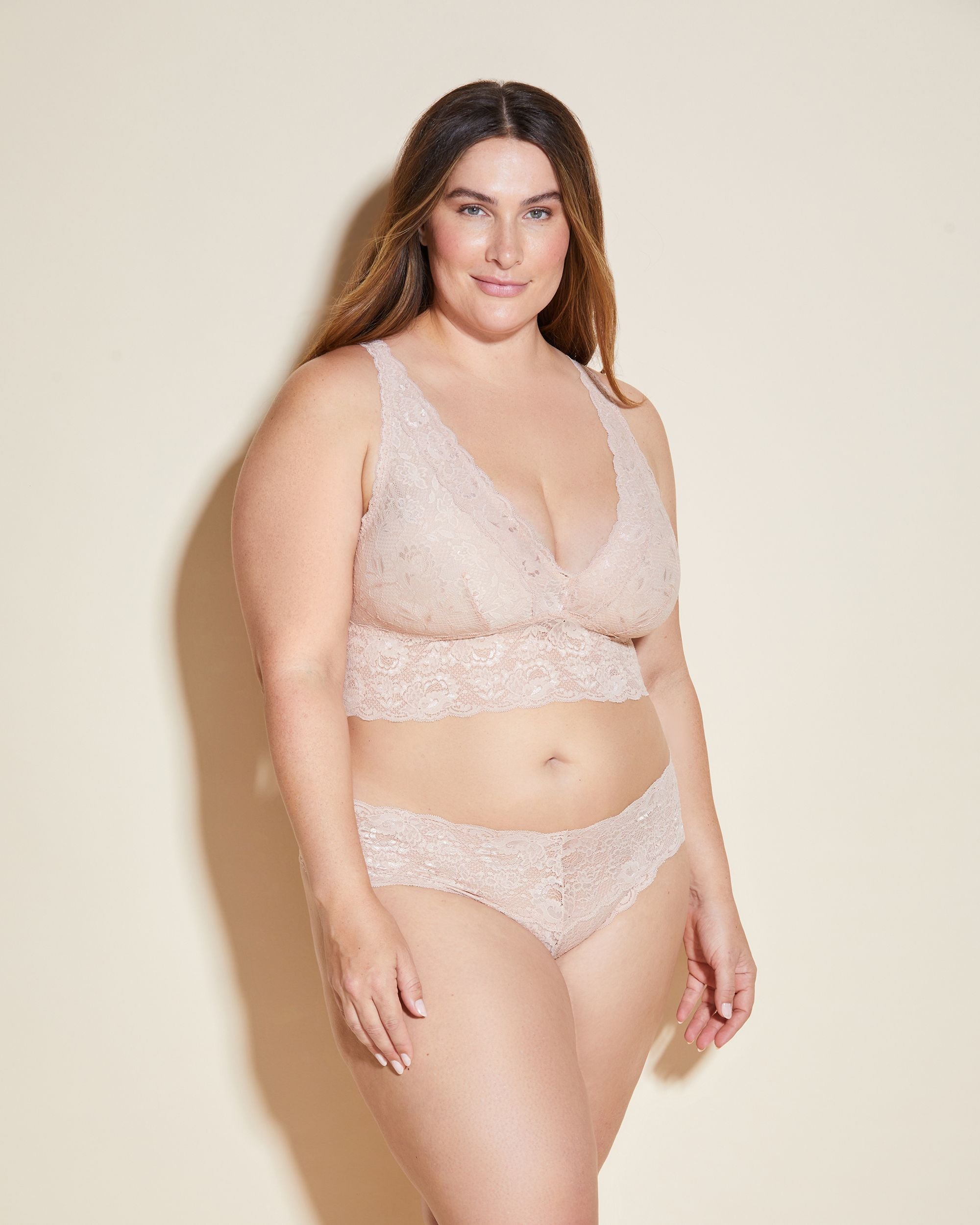 Cosabella Never Say Never Extended Plungie Bralette in beige