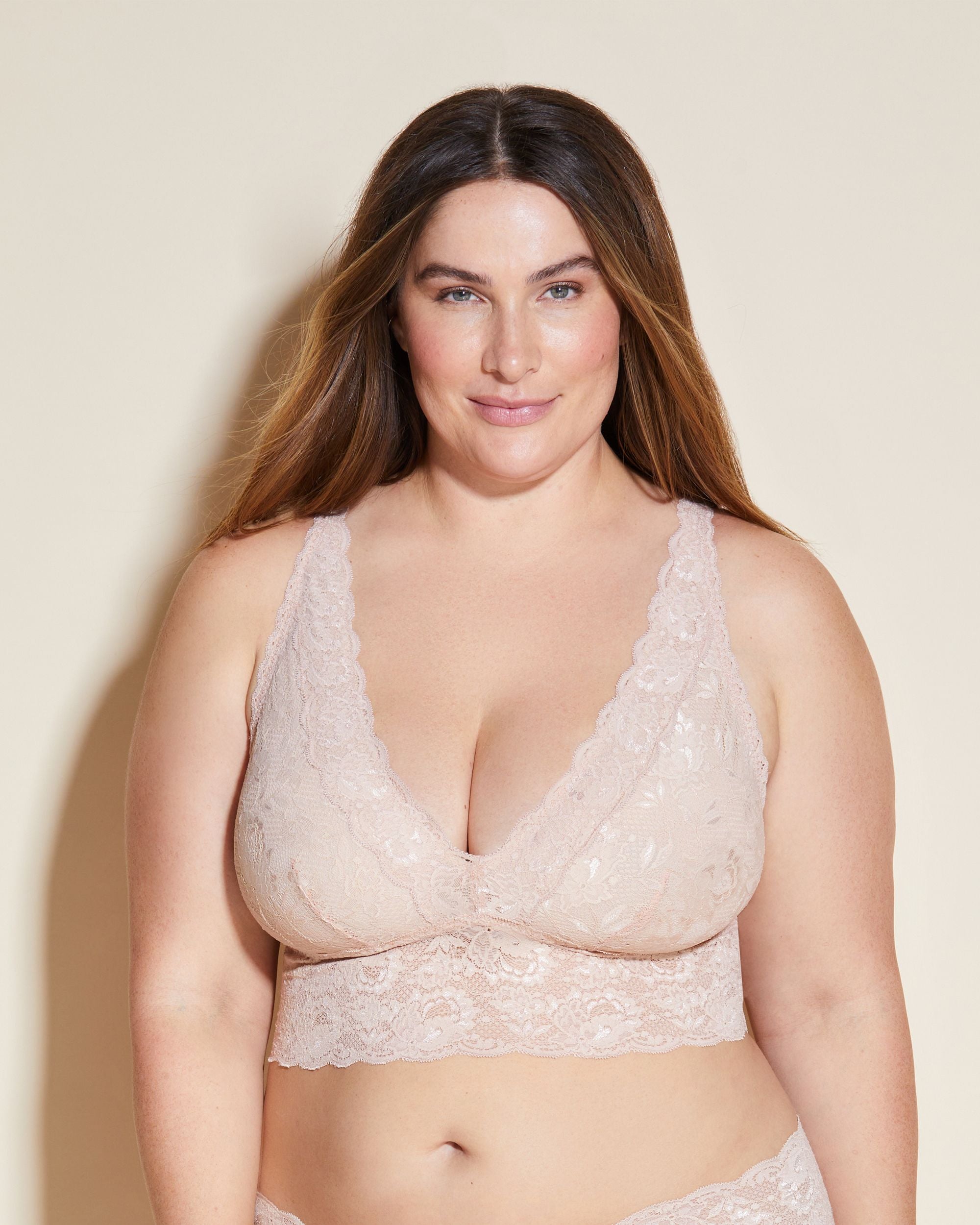 Cosabella Never Say Never Extended Plungie Bralette in beige