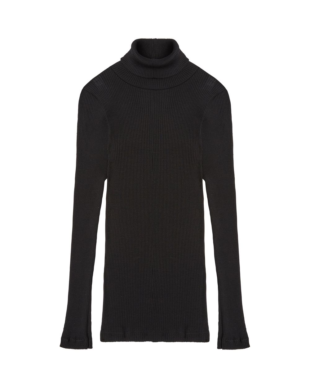 Collezione Privata Wool & Silk Long Sleeve Rib Turtleneck in black