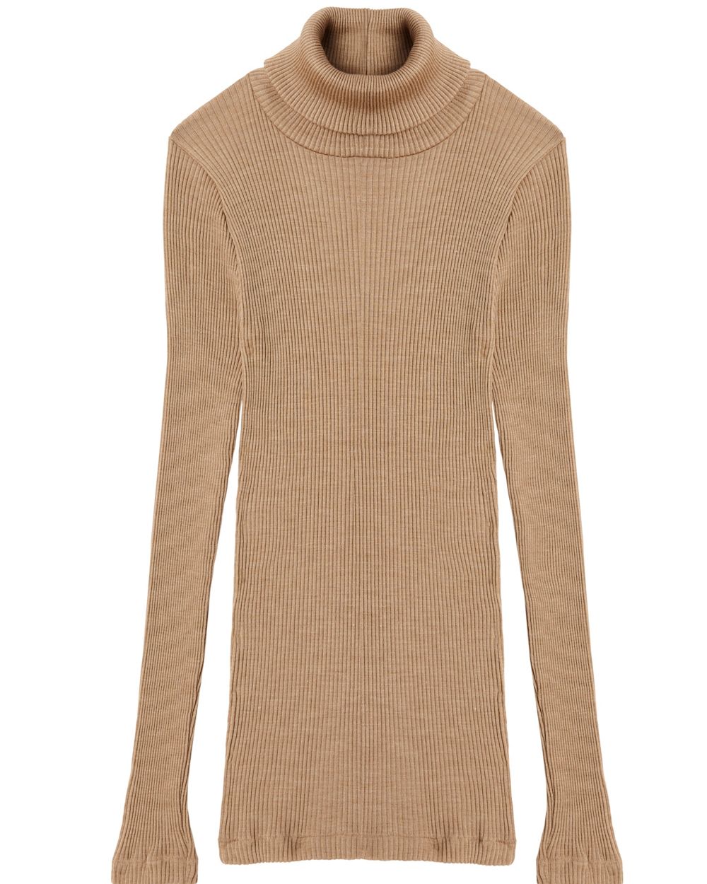 Collezione Privata Wool & Silk Long Sleeve Rib Turtleneck in brown