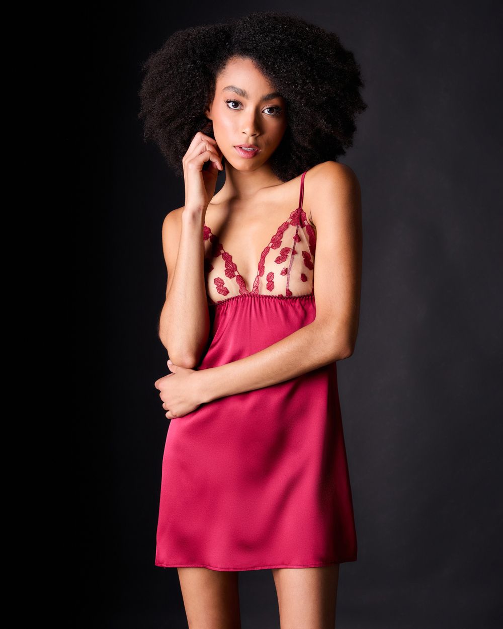 Fleur of England Ruby Silk Babydoll in red