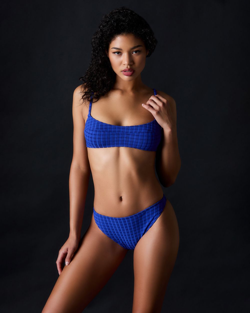 Solid & Striped Shiny Stripe Rib Elsa Bikini Top in blue
