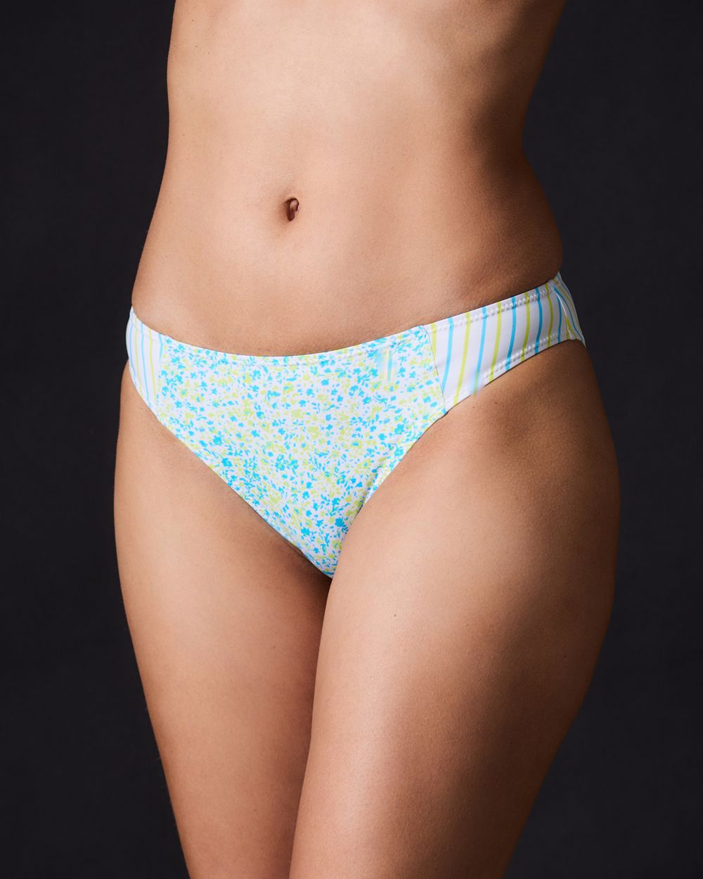 Solid & Striped Painted Daisy Floral/Multi Pinstripe Emily Bikini Bottom in blue