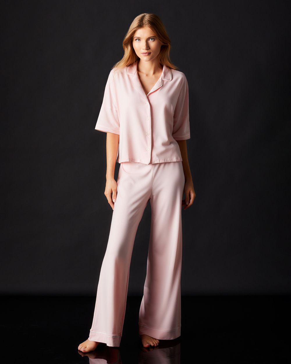 Journelle Lilly Boxy Crop Short Sleeve & Wide Leg Pant in pink