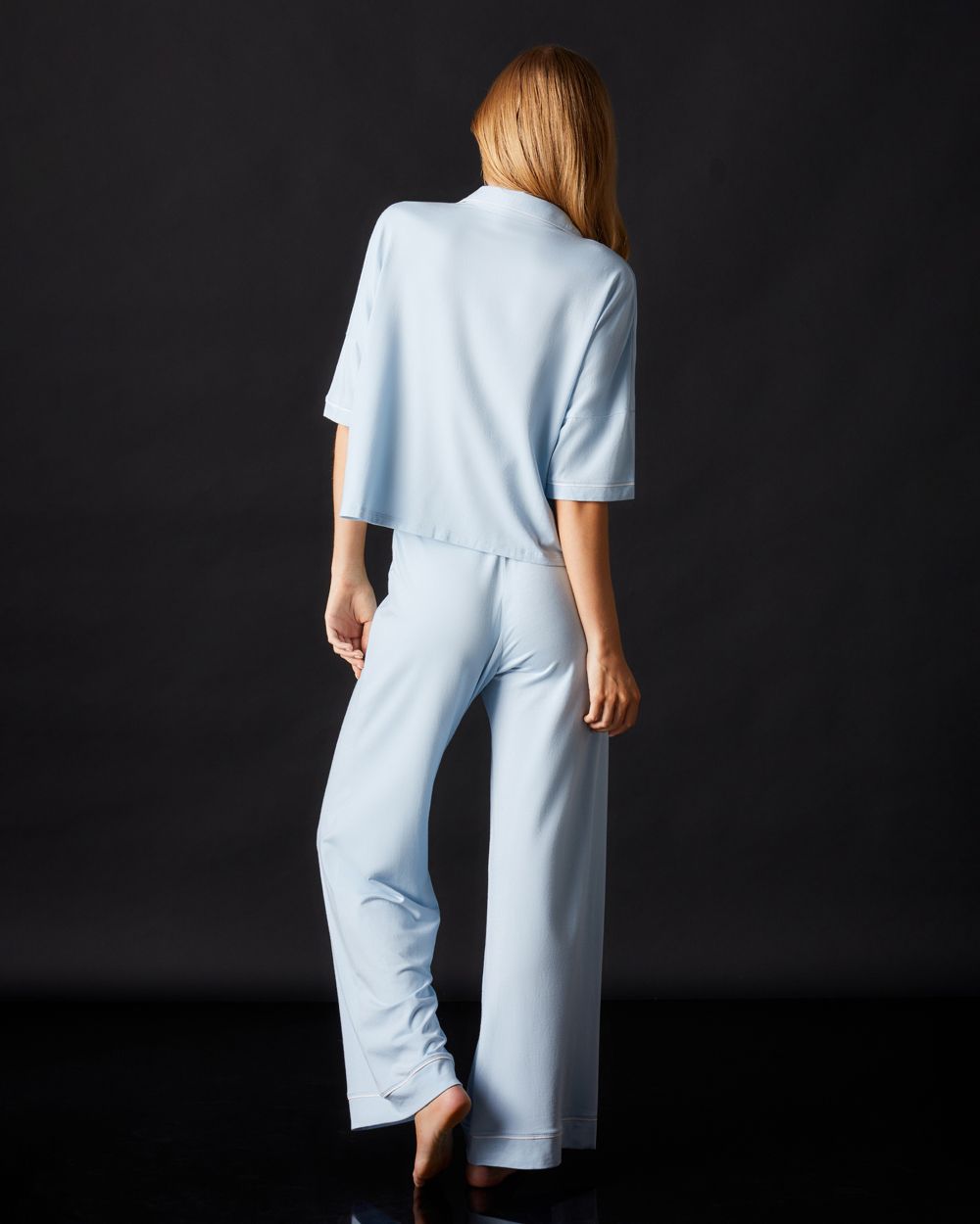 Journelle Lilly Boxy Crop Short Sleeve & Wide Leg Pant in blue