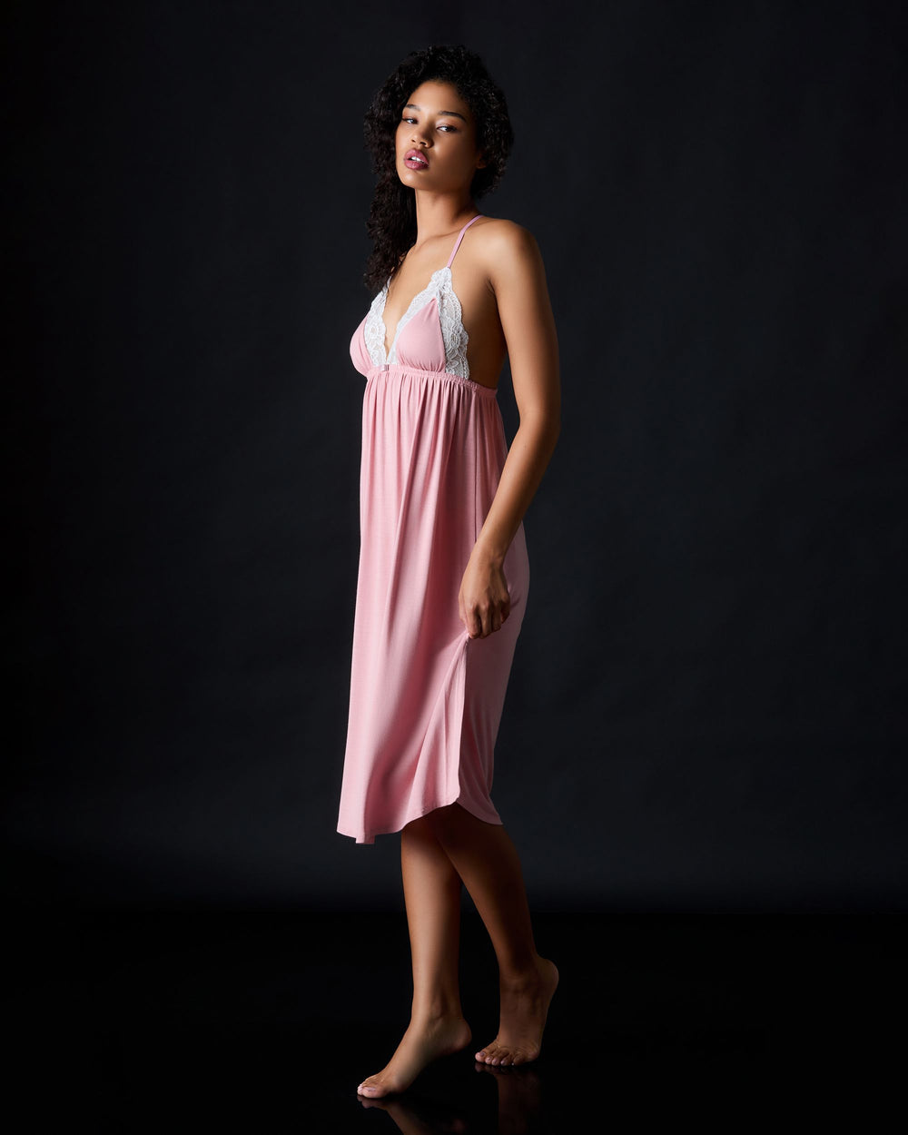 Emma Long Chemise in pink - back view | Journelle