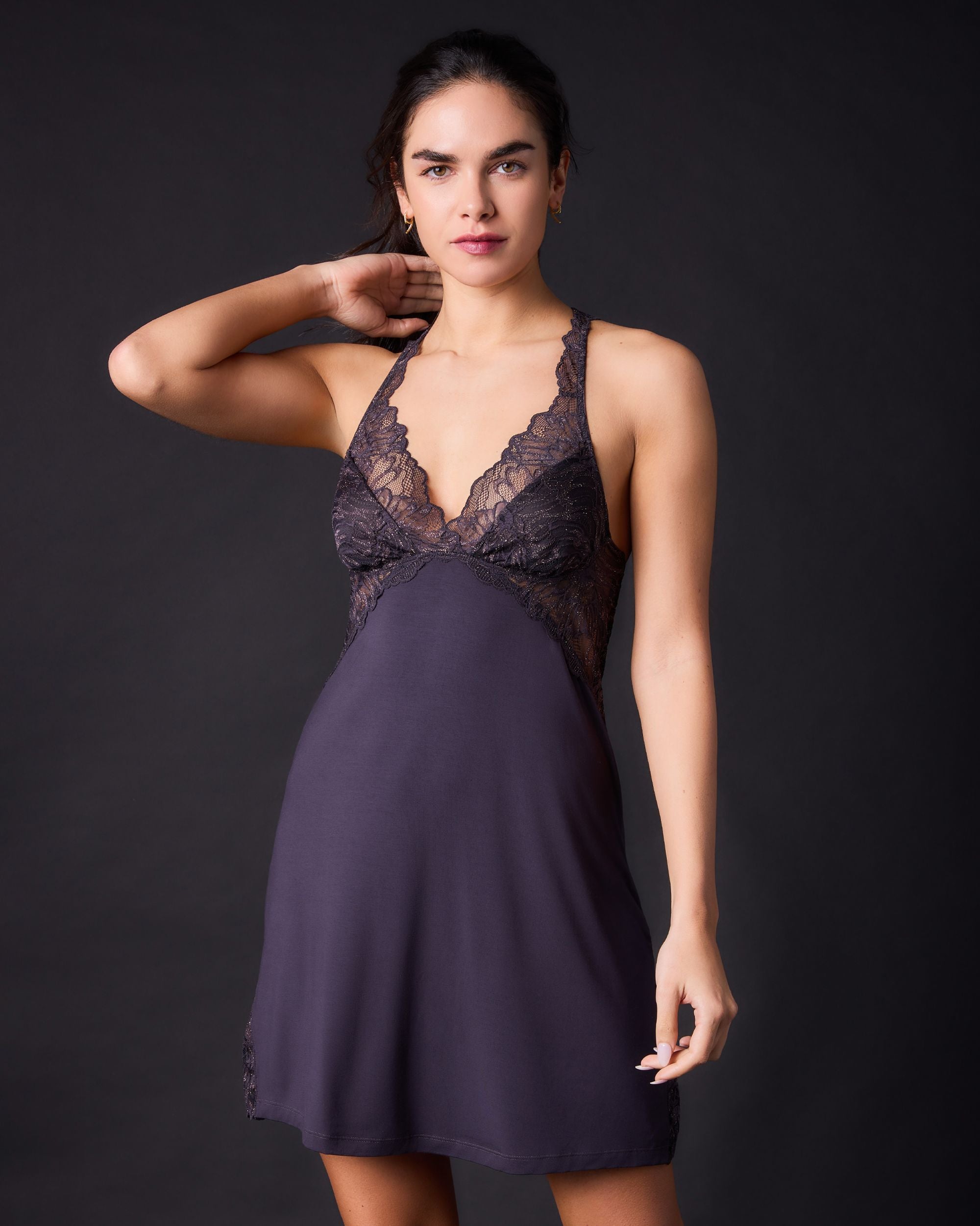 Fleur't Indulgence Lace Bustier Chemise in gray