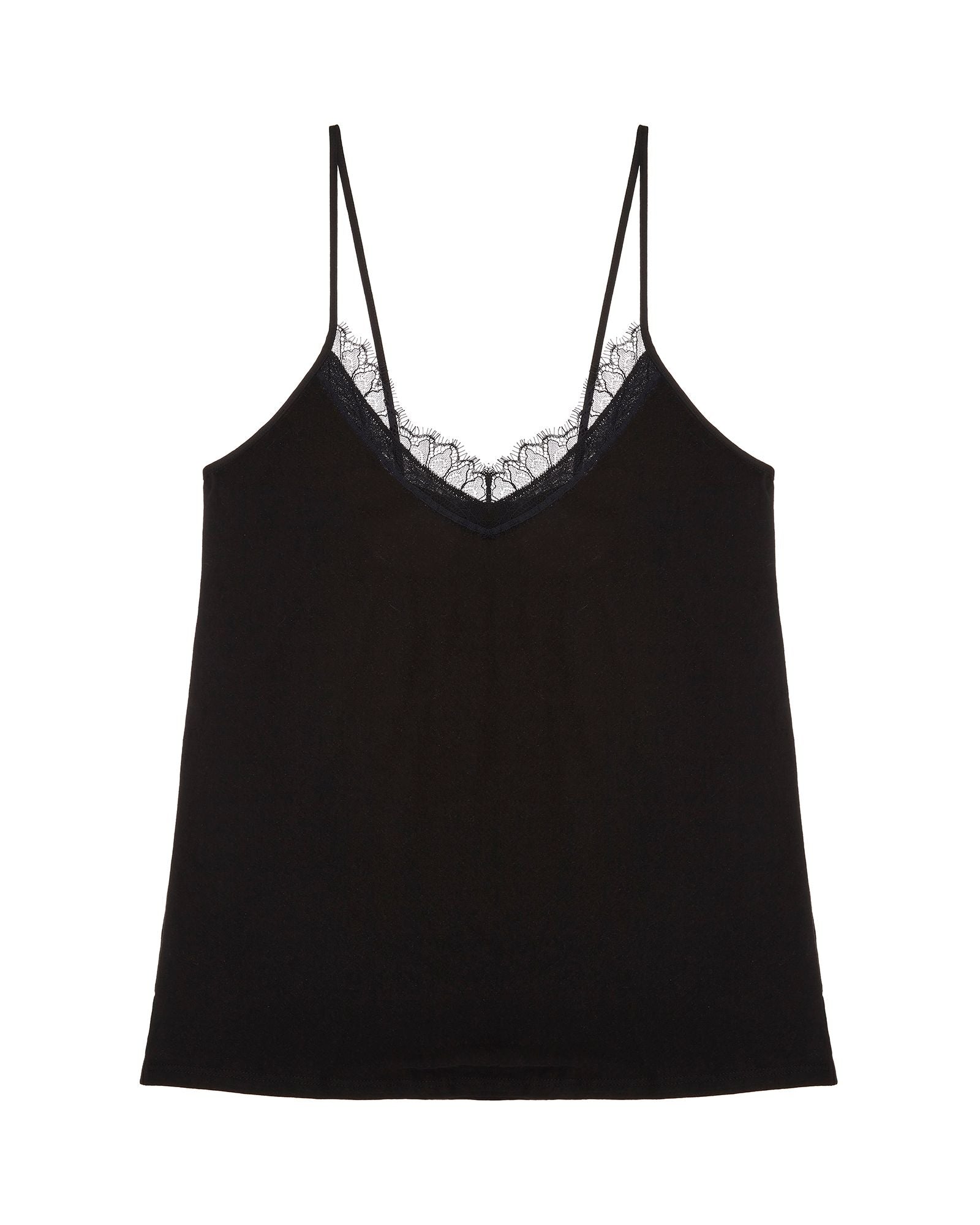 Skin Pima Cotton Cami with Lace Trim in black