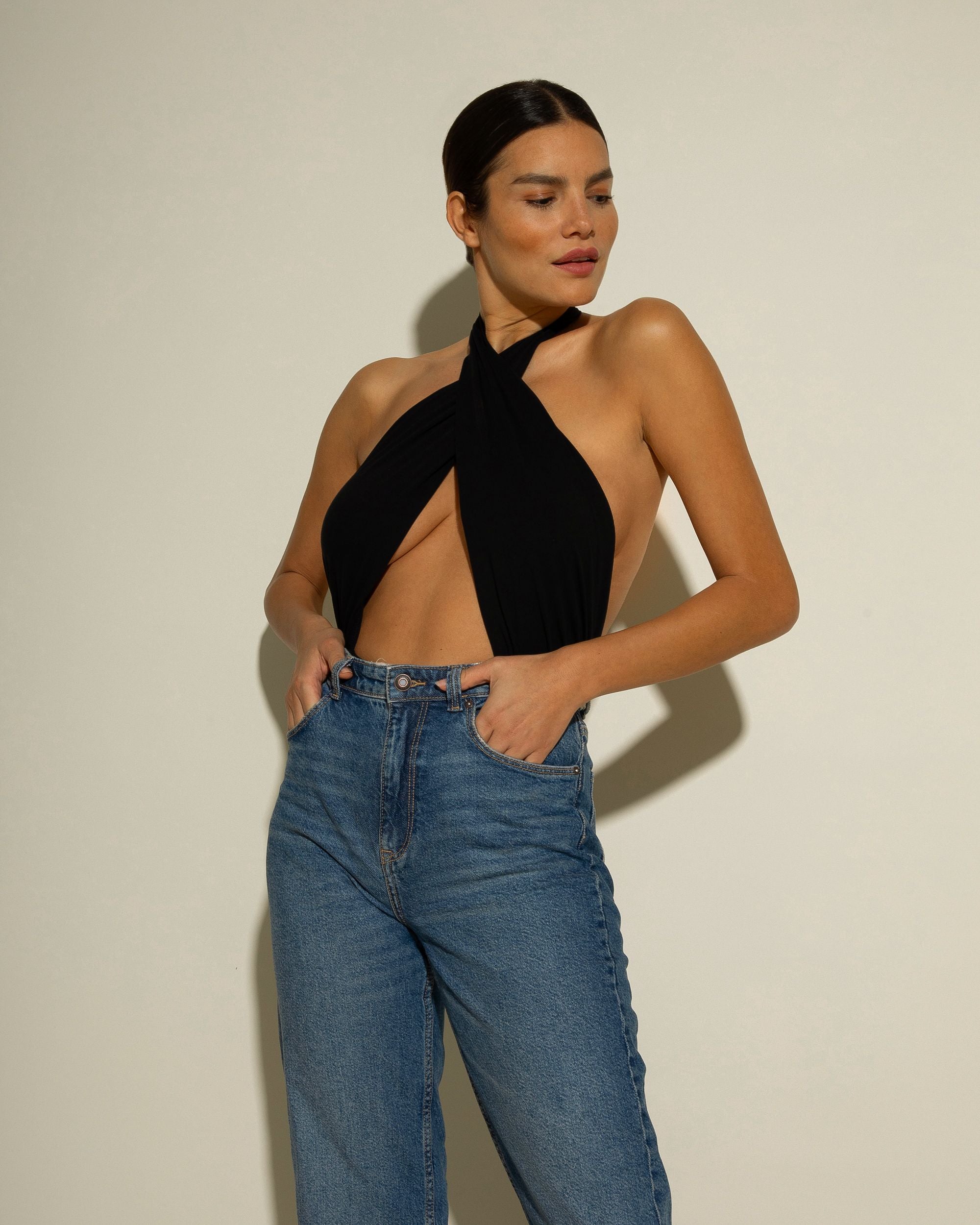 Cosabella Bisou Cross Halter Teddy in black