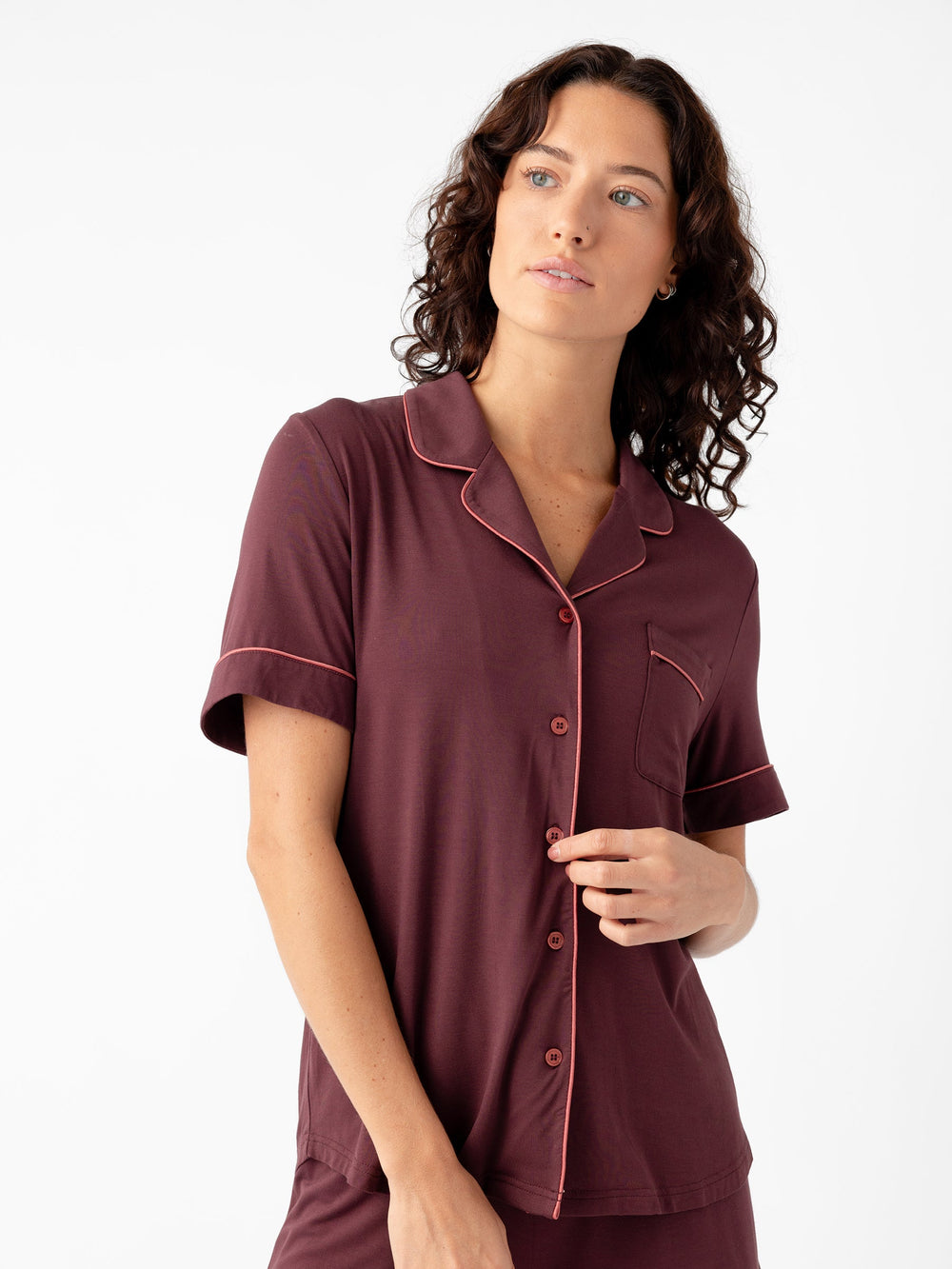Women's Bamboo Stretch-Knit Short Sleeve Pajama Top (Collective) in white - lifestyle | Cozy Earth