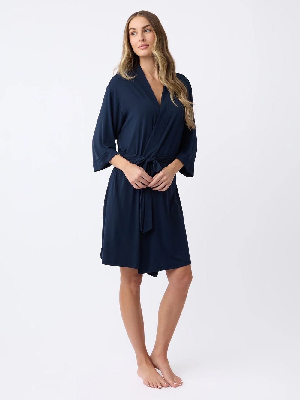 Women's Bamboo Stretch-Knit Kimono Robe in gray - lifestyle | Cozy Earth