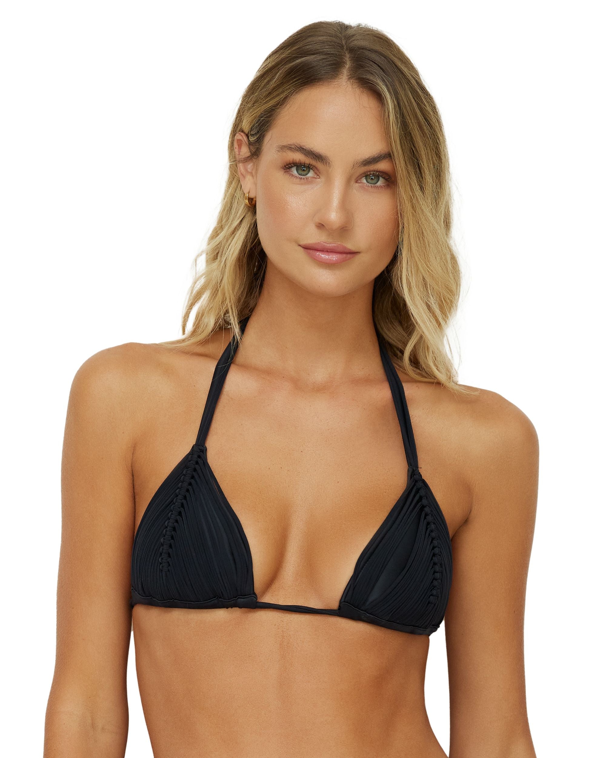 PilyQ Isla Triangle Swim Top in black