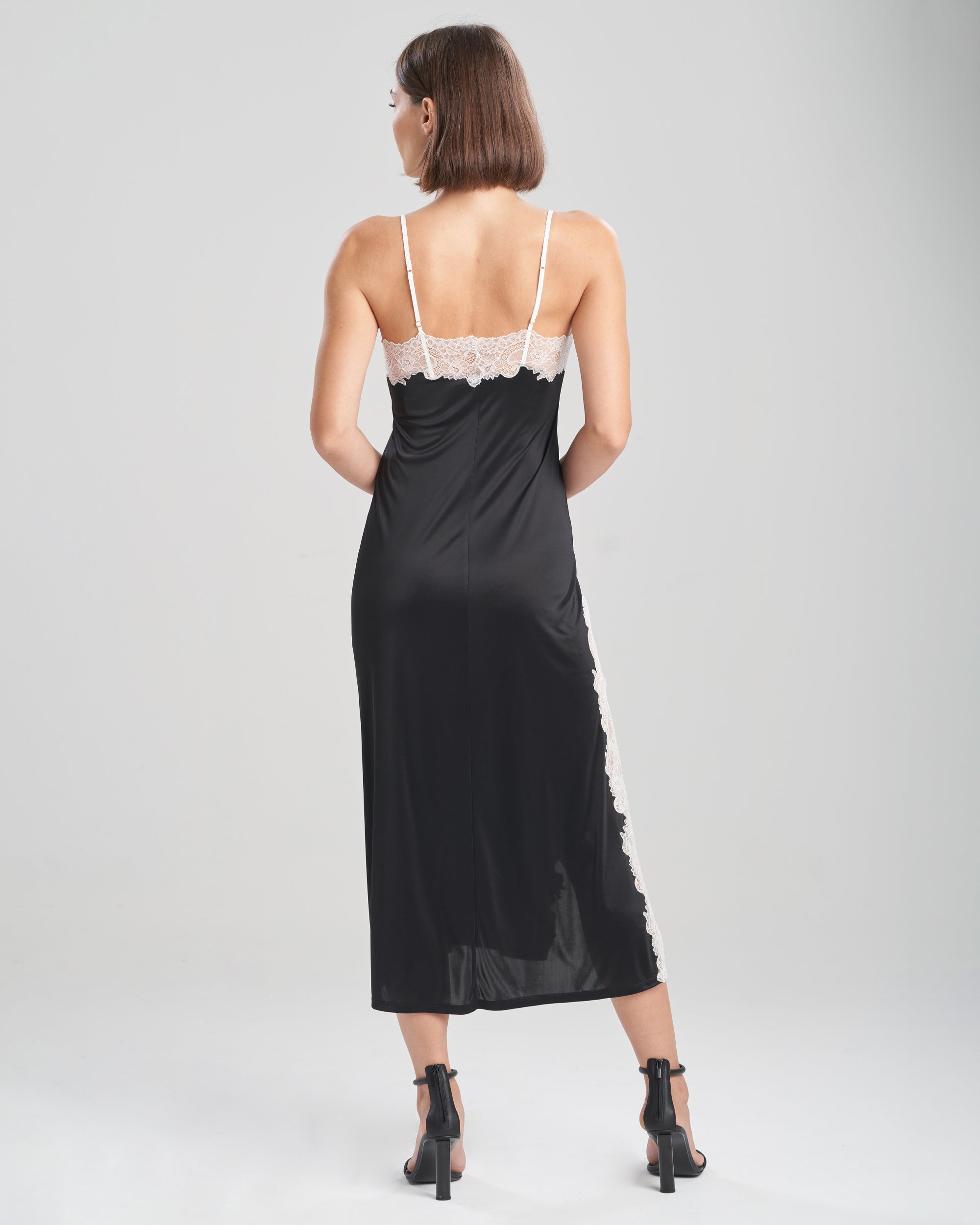 Natori Lace Applique Lace Slip Dress in black