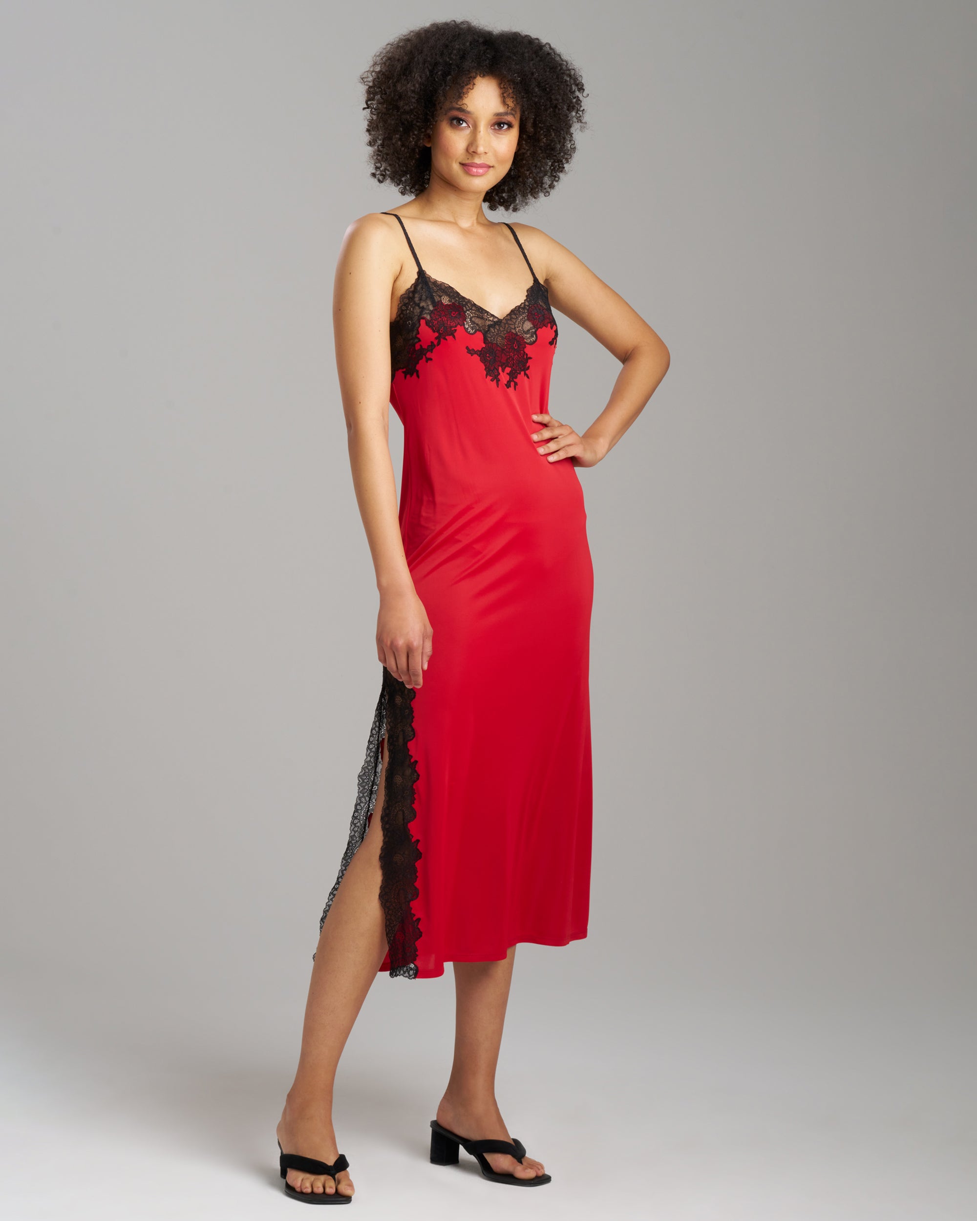 Natori Lace Applique Lace Slip Dress in red