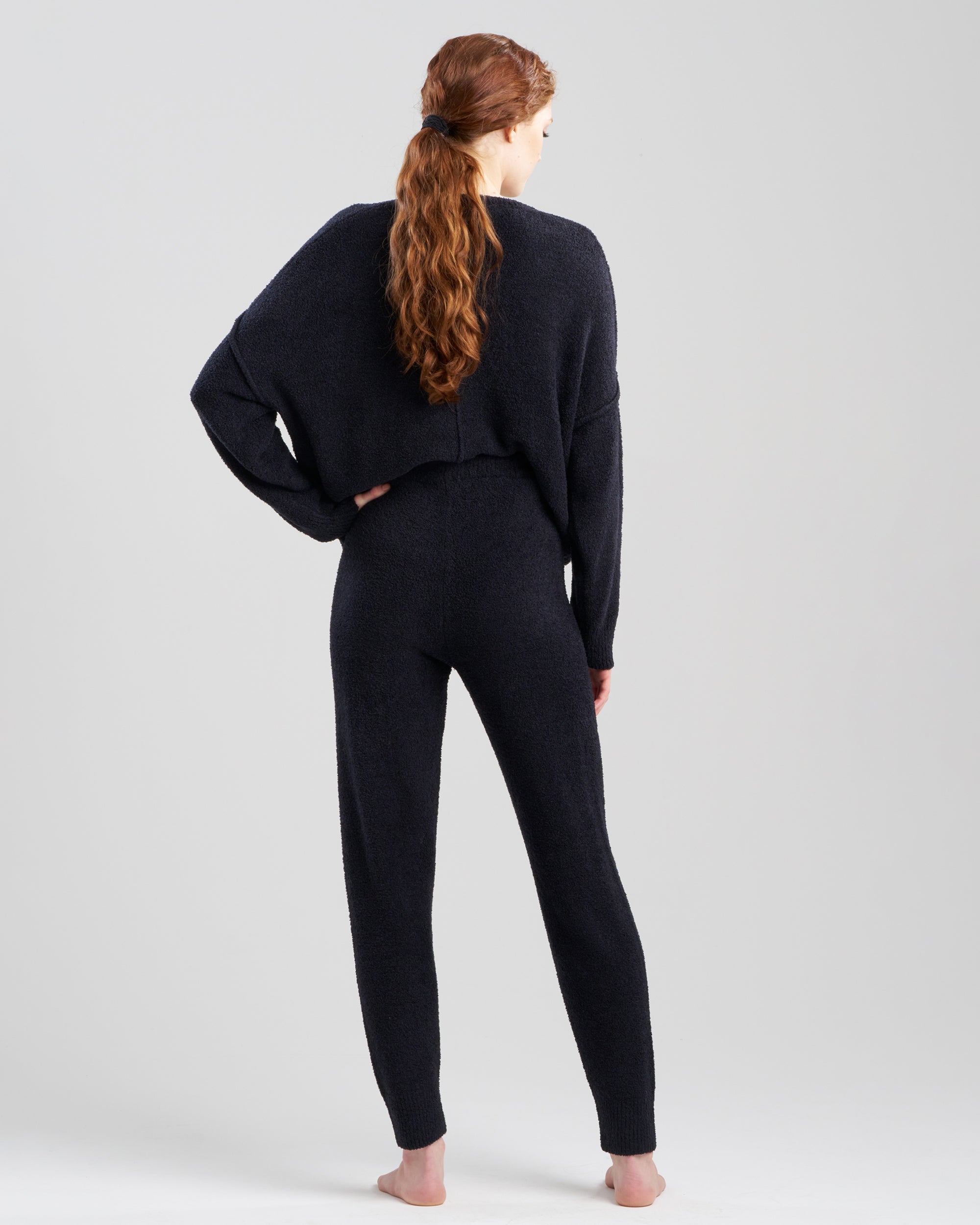 Natori Cozy Luxe V Neck Long Sleeve Top in black