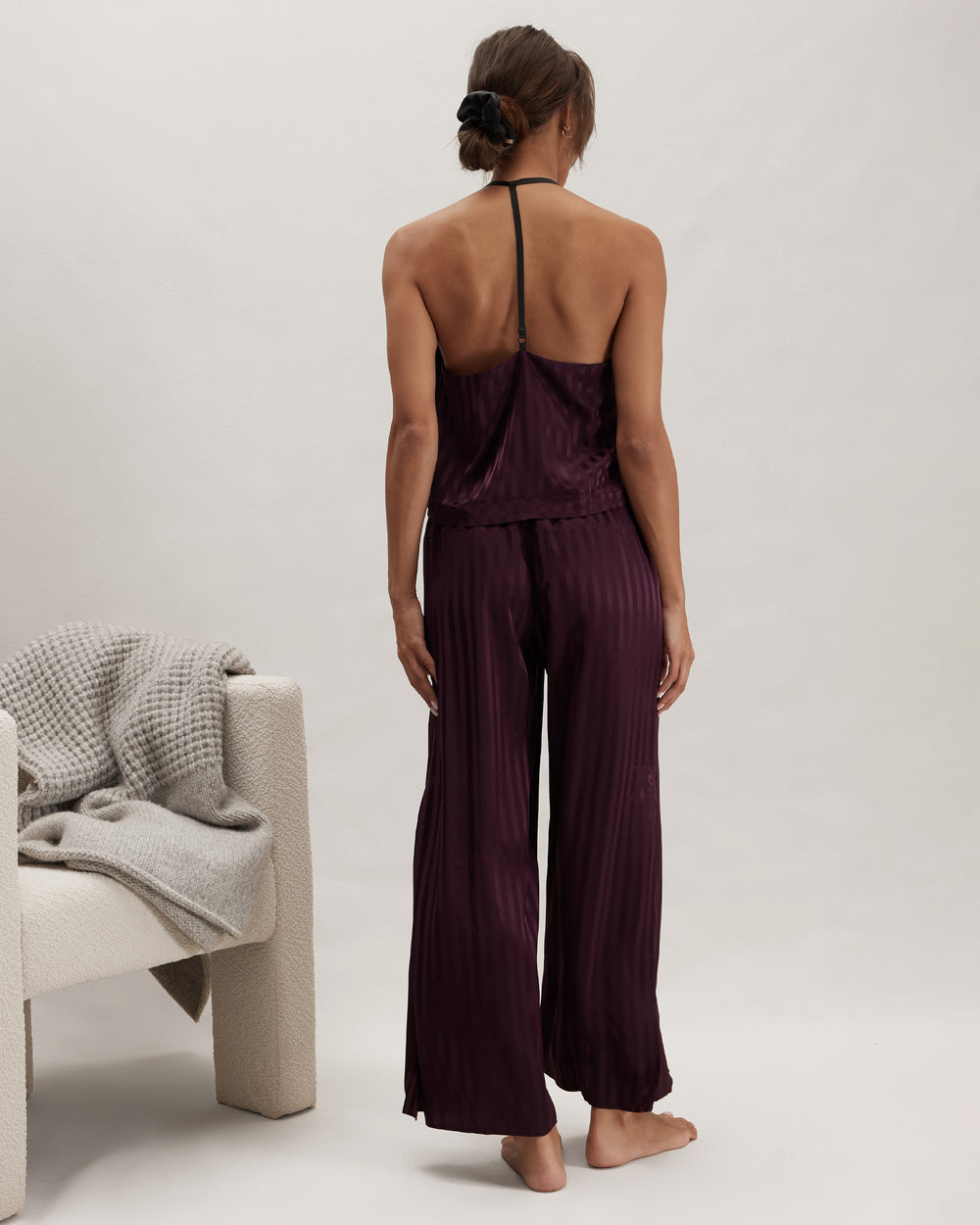 Lunya Washable Silk Striped Jacquard Cami Pant Set in red