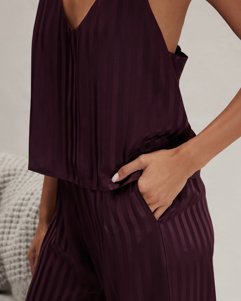 Lunya Washable Silk Striped Jacquard Cami Pant Set in red