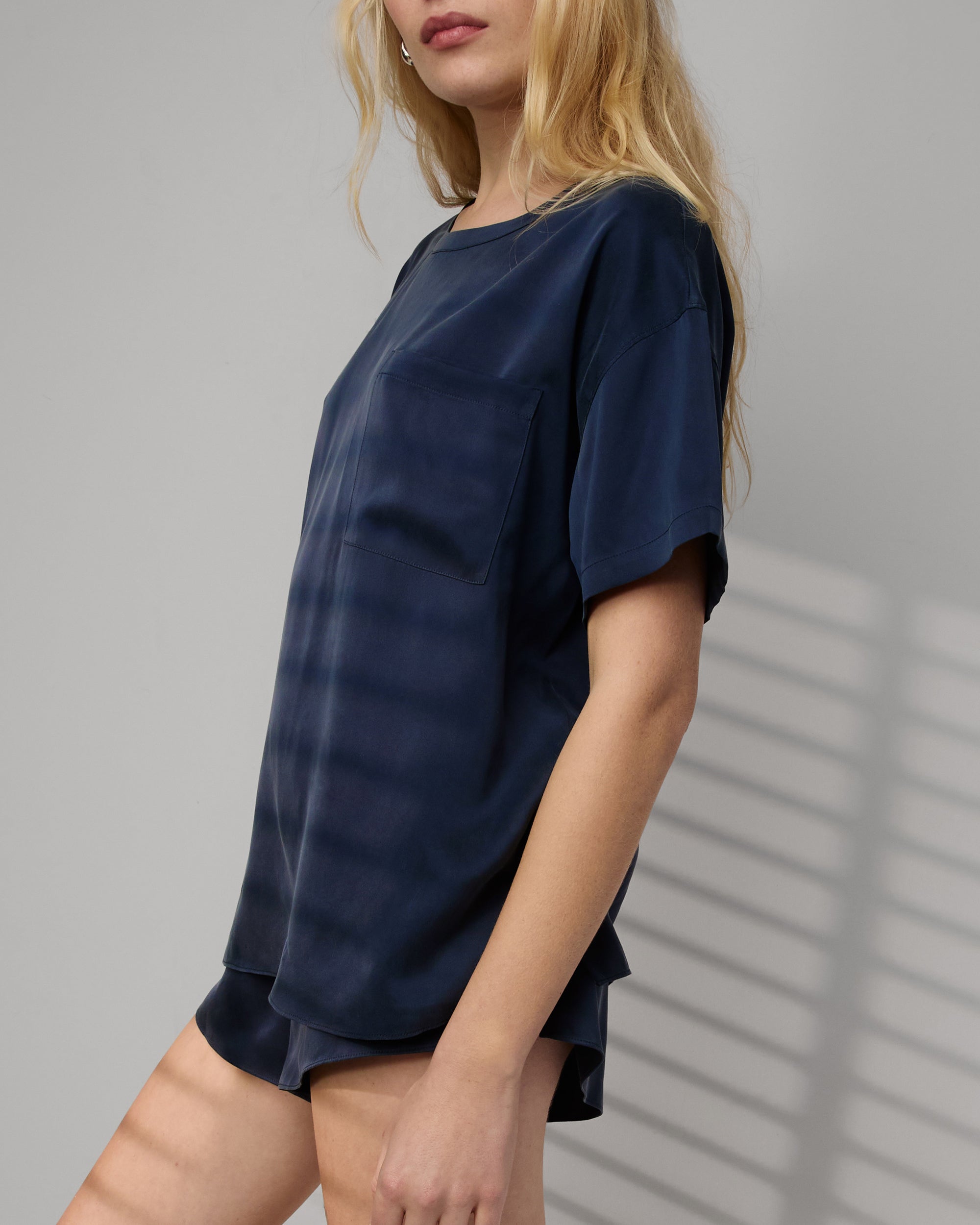 Lunya Washable Silk Tee Short Set in blue