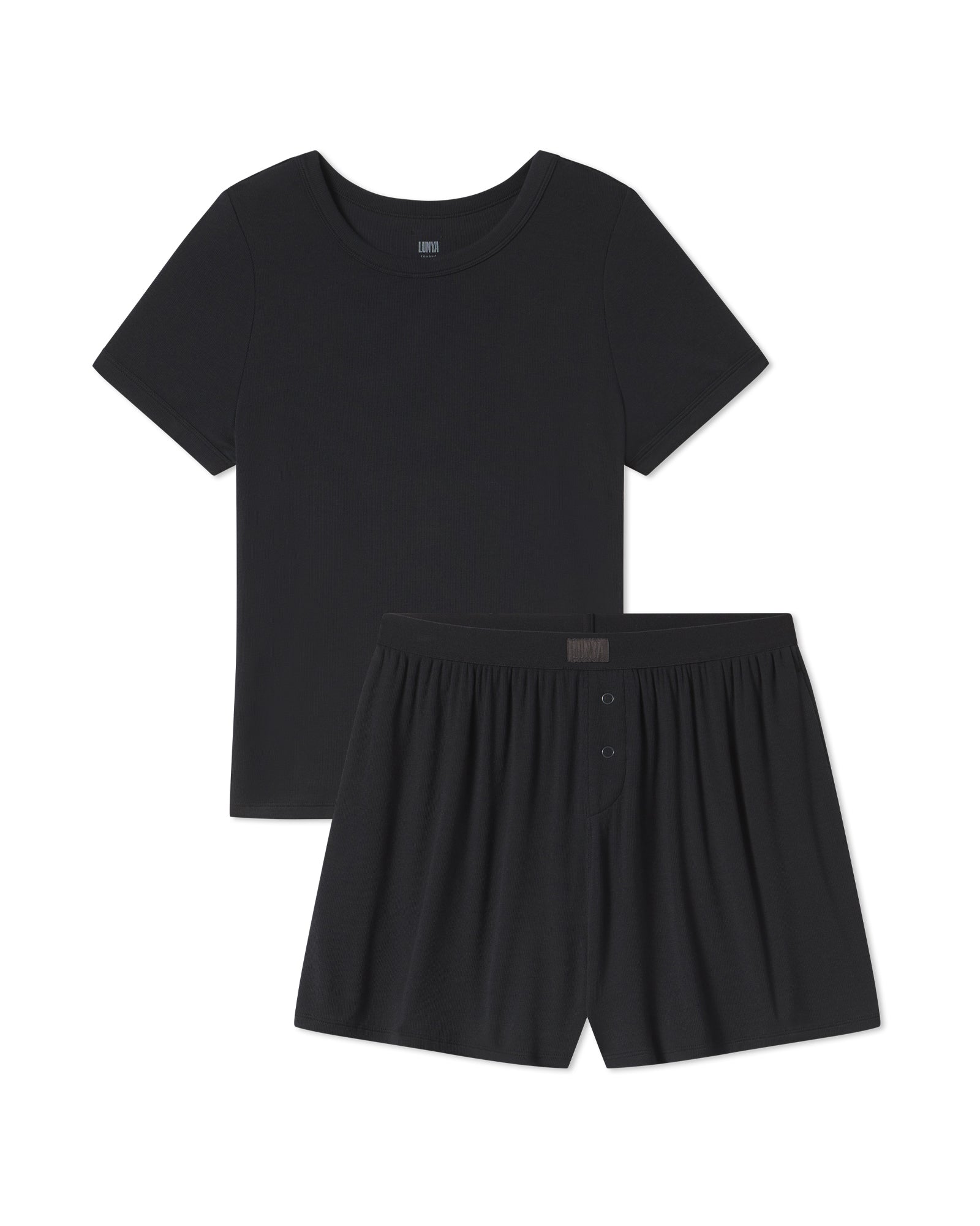 Lunya Soft Modal Rib Tee Short Set in black