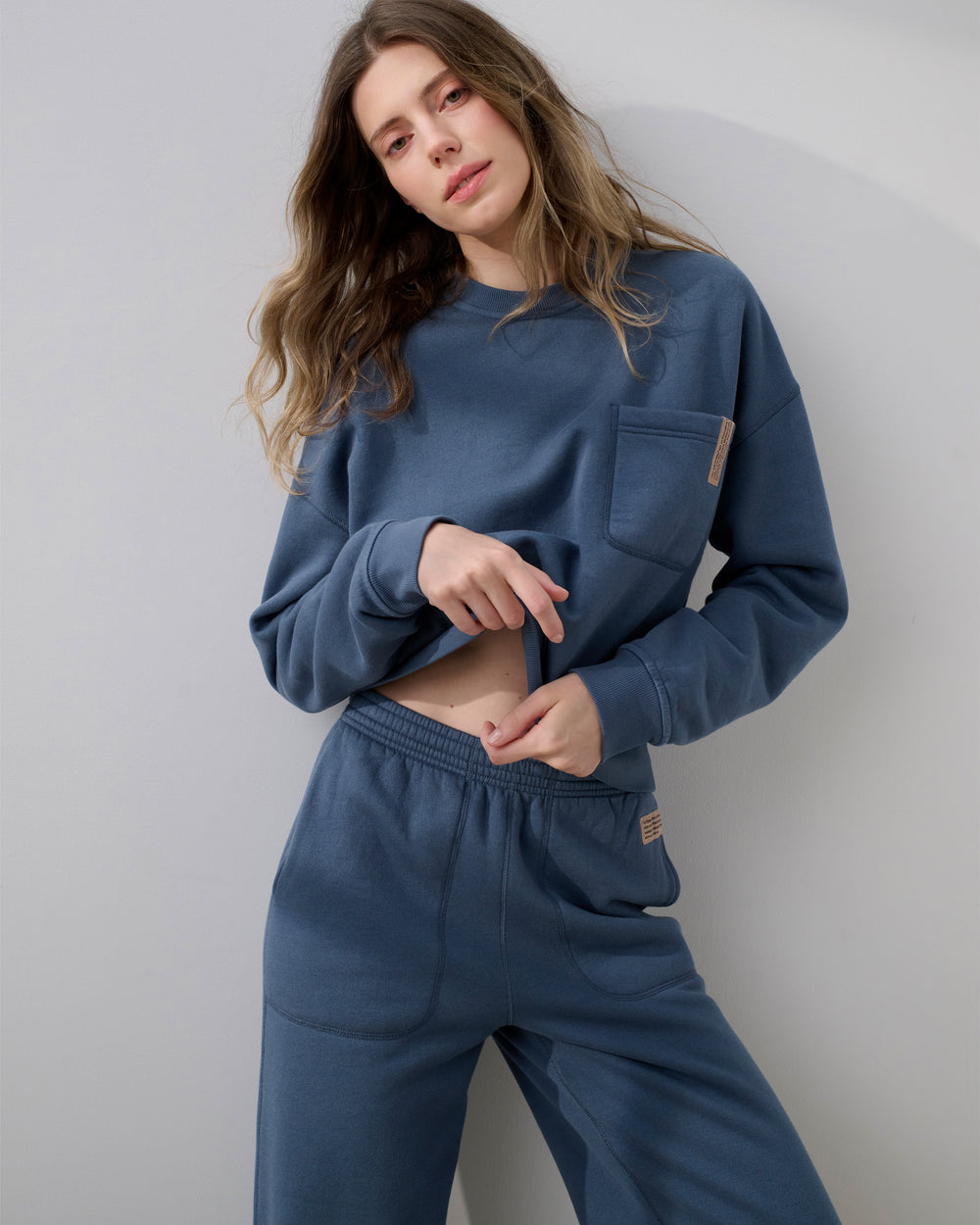 Lunya Silksweats Midweight Reversible Crew Neck Sweatshirt in blue