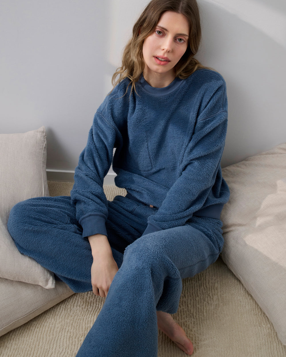Lunya Silksweats Midweight Reversible Crew Neck Sweatshirt in blue