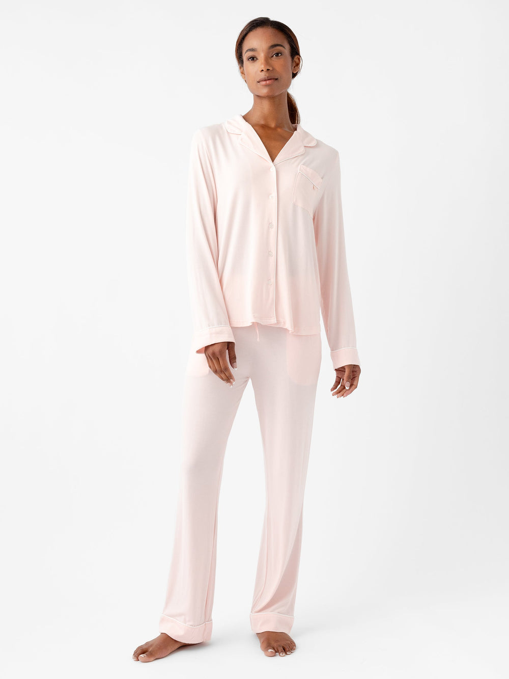 Women's Bamboo Stretch-Knit Pajama Pant - Tall in black - lifestyle | Cozy Earth