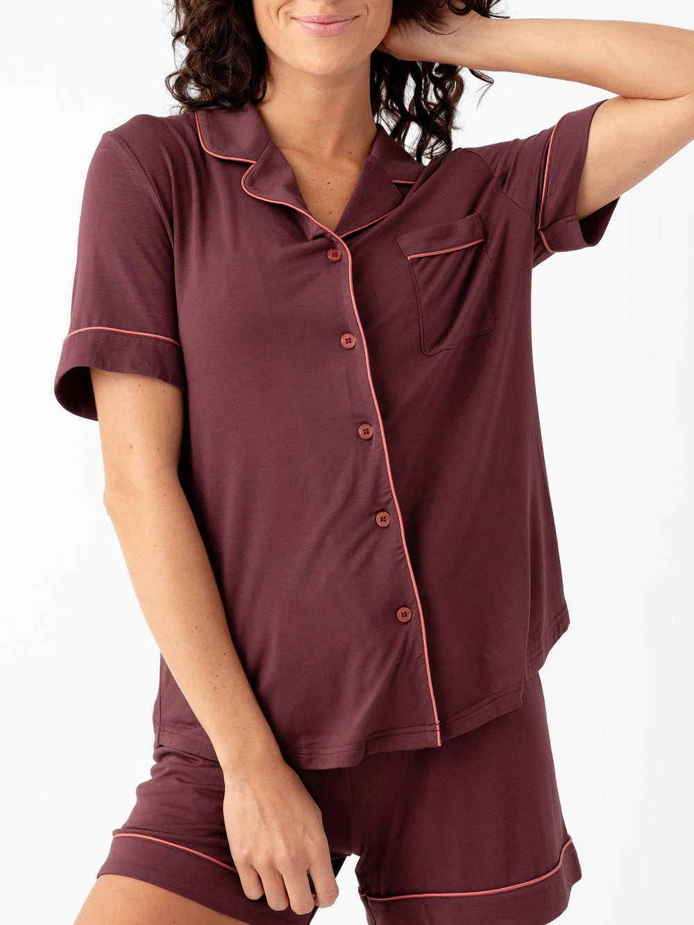 Women's Bamboo Stretch-Knit Short Sleeve Pajama Top (Collective) in white - lifestyle | Cozy Earth