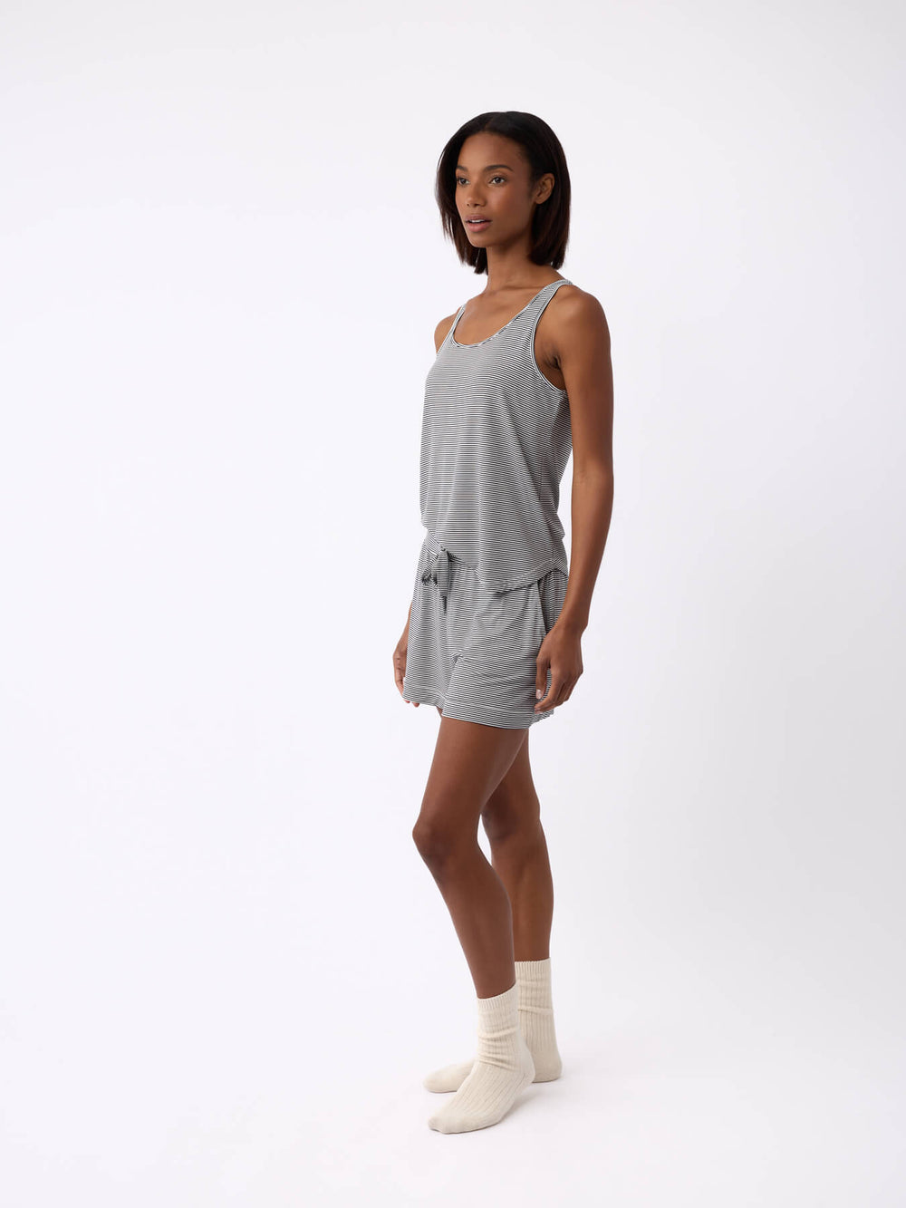 Women's Bamboo Stretch-Knit Lounge Tank in black - lifestyle | Cozy Earth