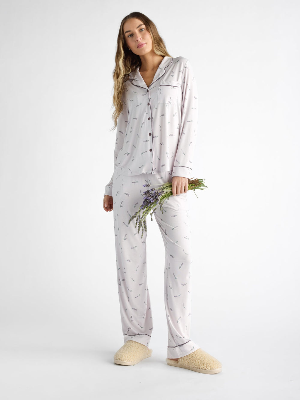 Women's Bamboo Stretch-Knit Long Sleeve Pajama Top (Collective) in blue - lifestyle | Cozy Earth